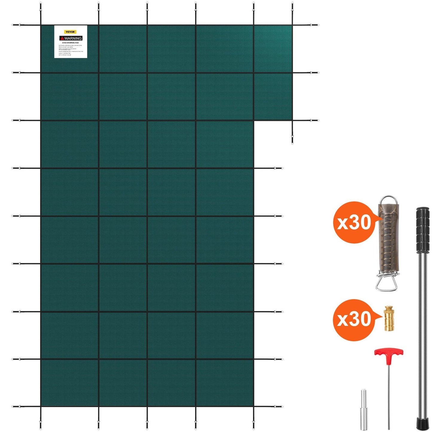 Inground Pool Safety Cover, 22 ft x 42 ft Rectangular Winter Pool Cover with Right Step, Triple Stitched, High Strength Mesh PP, Good Rain Permeability, Installation Hardware Included