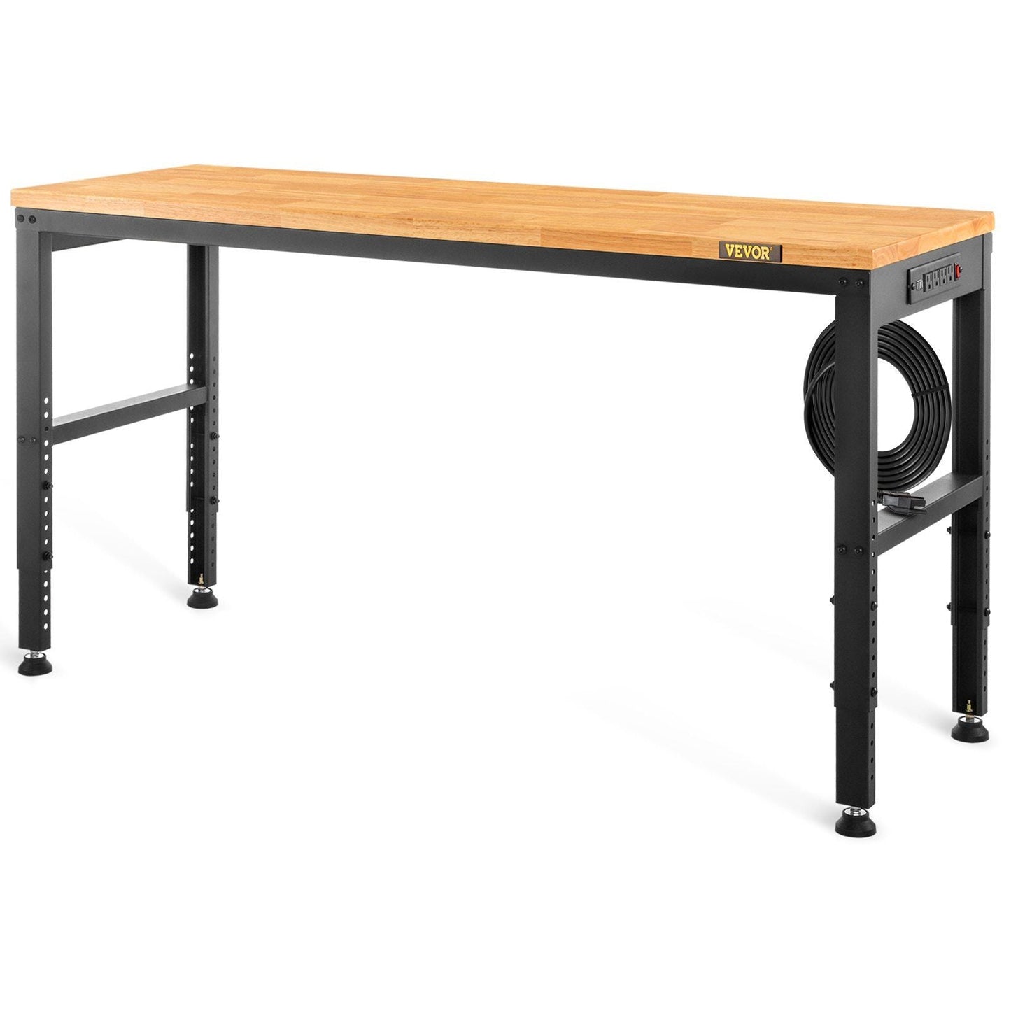Workbench Adjustable Height, 48" L X 20" W X 38.1" H Garage Table w/ 28.3" - 38.1" Heights & 2000 LBS Load Capacity, with Power Outlets & Hardwood Top & Metal Frame & Foot Pads, for Office Home