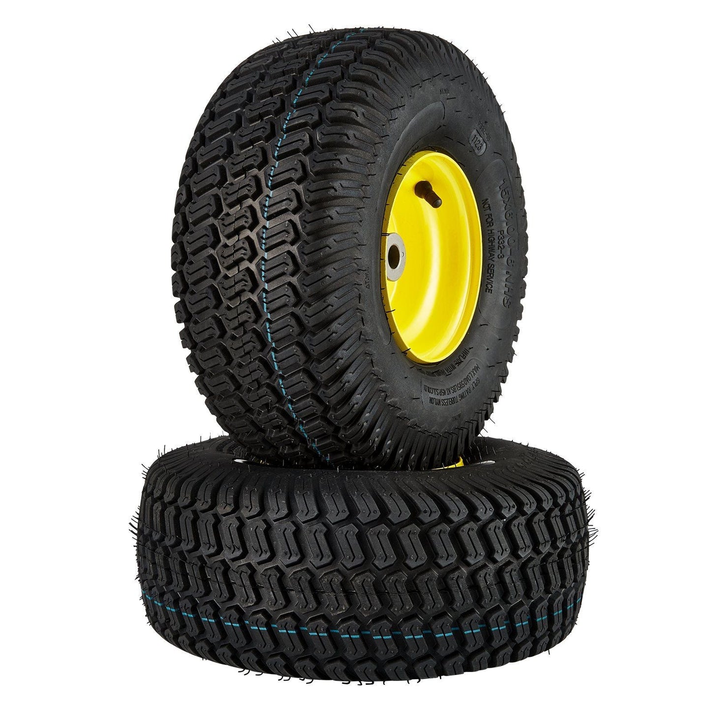 Lawn Mower Tires with Rim, 15x6-6" Tubeless Tractor Tires, 2-Pack Tire and Wheel Assembly, S-Turf Pneumatic Tires, 3" Offset Hub, 3/4" Bushing Size, 16 PCS Adapters for Riding Mower Lawn Tractor