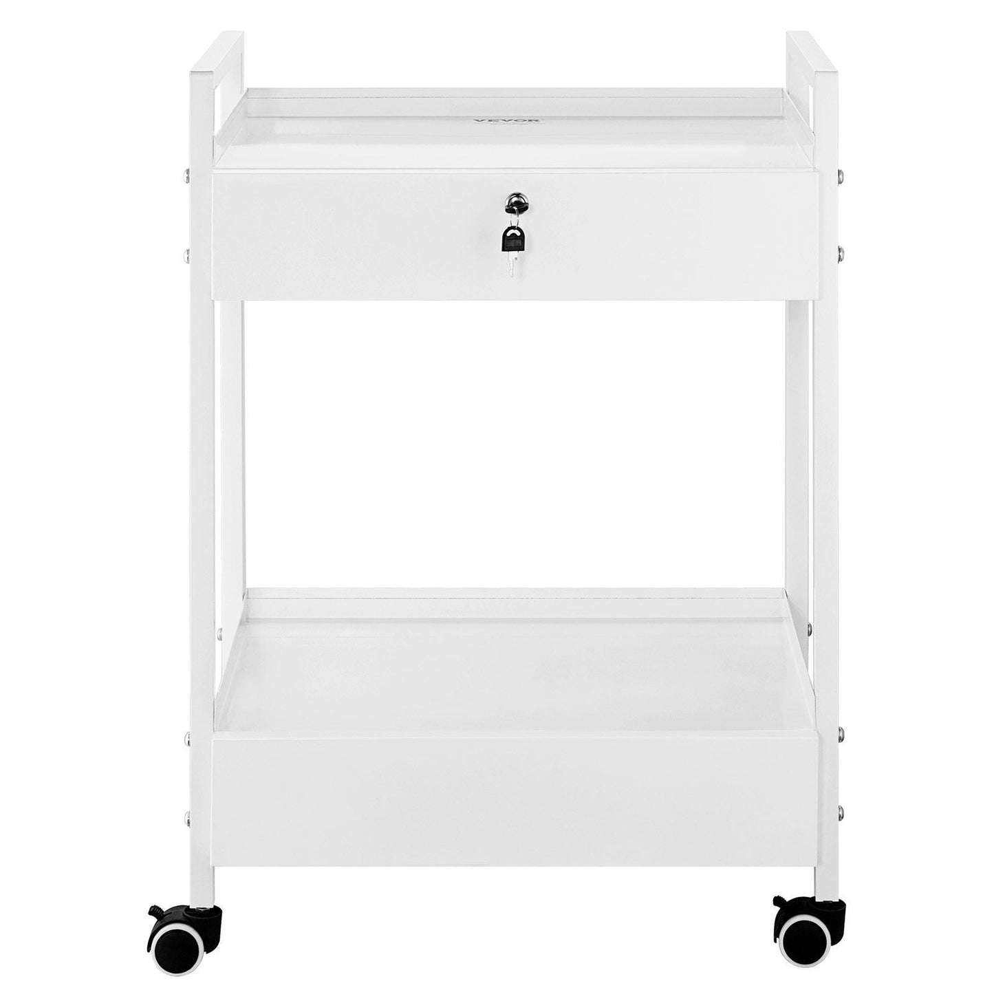 Lab Cart, 2 Tiers Stainless Steel Utility Cart, Medical Cart with 2 Drawers, Rolling Lab Cart White Paint, Serving Cart with Swivel Casters for Laboratory, Hospital, Dental, Salon and Beauty