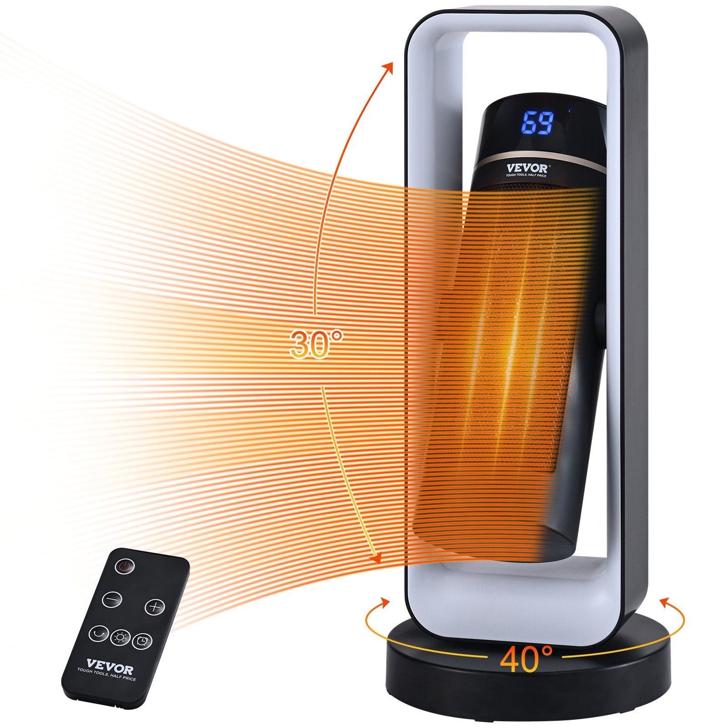 Electric Space Heater with Thermostat Remote Control, 1000W/1500W 2-Level Adjustable Quiet Ceramic Heater Fan, 20 in Tip-Over Shutdown Overheat Protection Small Heaters for Office Room Desk Indo