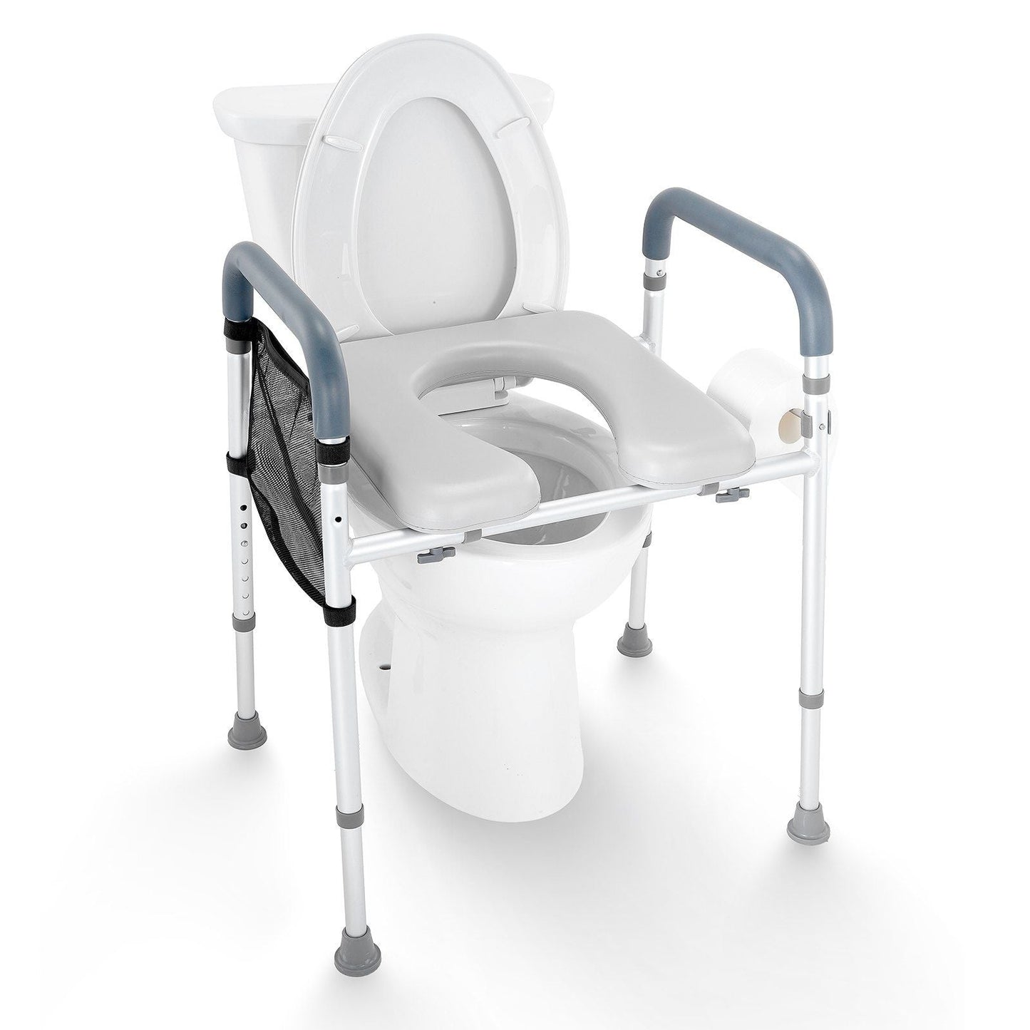 Raised Toilet Seat, 7-Position Height Adjustment 19.3" - 25.2", 350lbs Weight Capacity, with Comfort Padded Aluminum Frame, Universal Toilet Seat Riser, for Elderly, Handicap, Pregnant, Medical