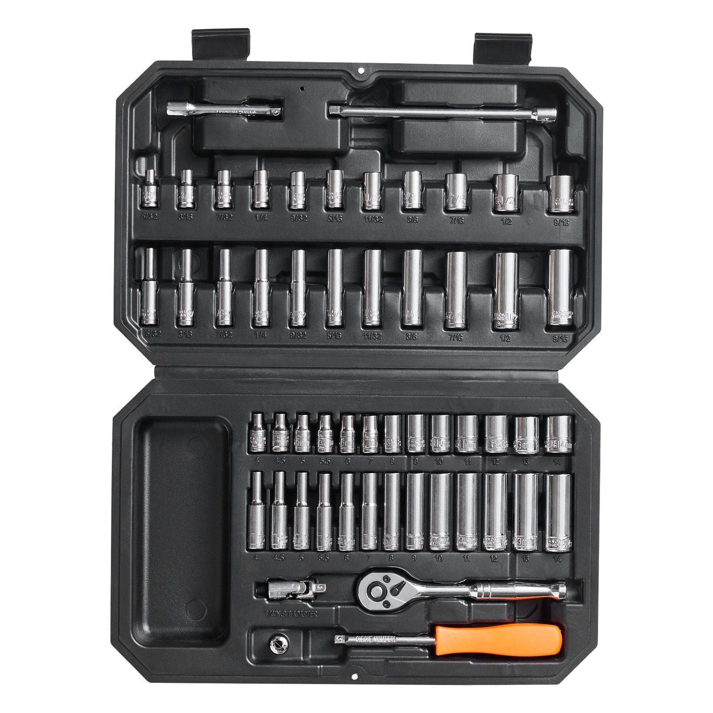 Socket Set, 1/4 Inch Drive Socket and Ratchet Set, 6-Point Socket Opening, 54 Pieces Tool Set SAE and Metric, Deep and Standard Sockets, 5/32-9/16 in, 4-14 mm, with Accessories, Storage Case