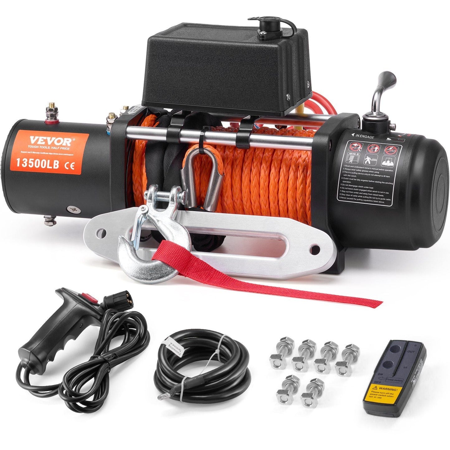 Electric Winch Truck 13,500 lb Synthetic Rope Waterproof Remote Control