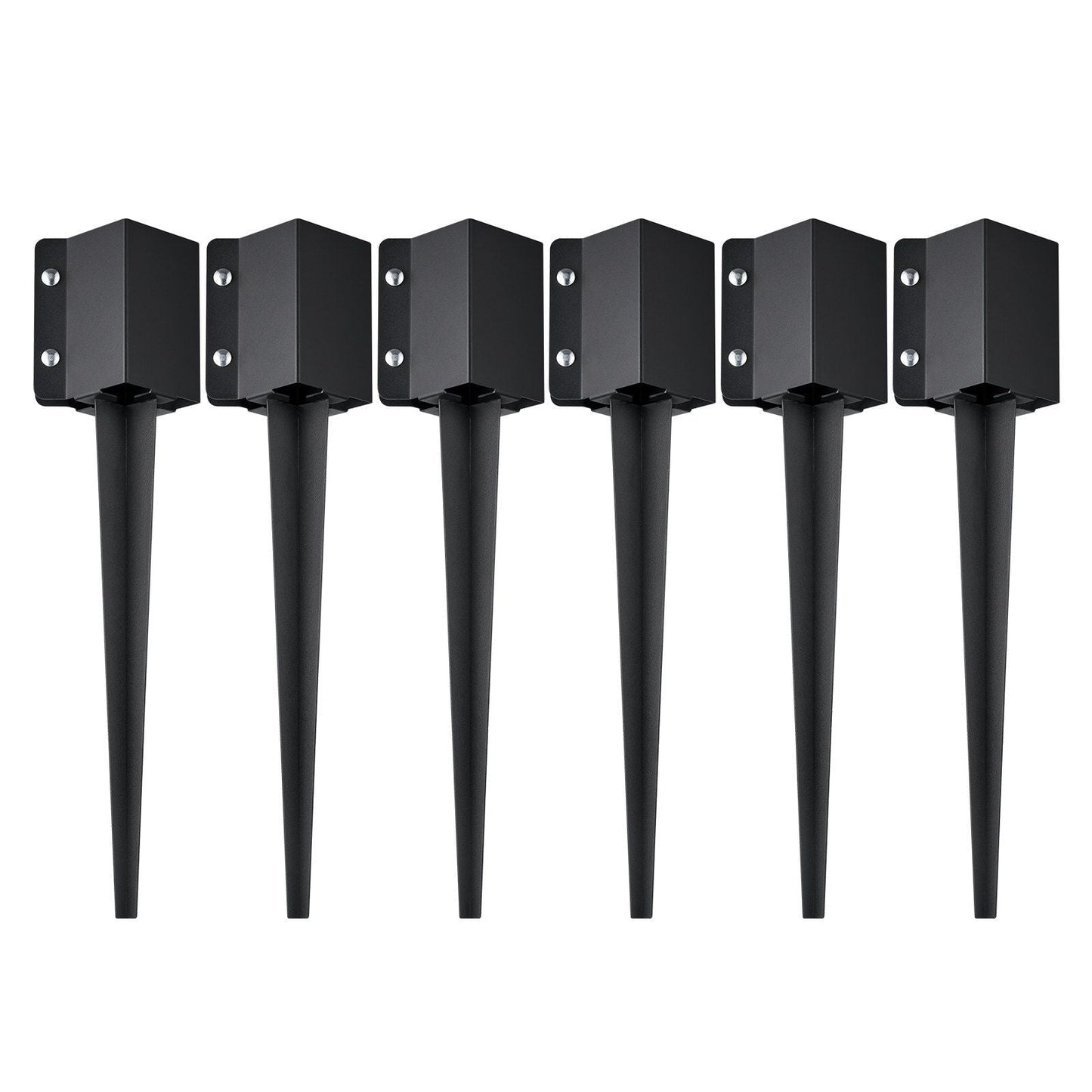 Fence Post Anchor Ground Spike, 6 Pack 24 x 4 x 4 Inches Outer Diameter (Inner Diameter 3.5 x3.5 Inches), Metal Black Powder Coated Post Stake Ground, for Mailbox Deck Garden Railing