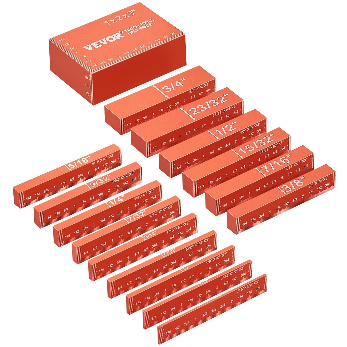 Setup Blocks Woodworking Tools, 16-Piece, Precision Height Gauge Block Set, with Clearly Laser Engraved Size Markings and Storage Case, Aluminum Setup Bars for Router and Table Saw Accessories