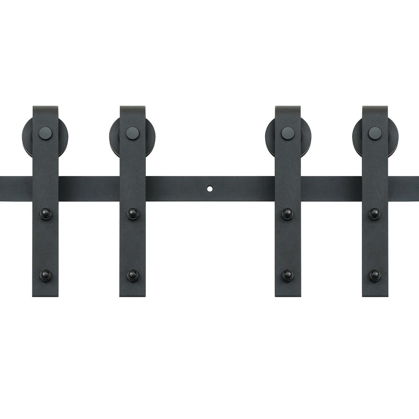 8FT Sliding Barn Door Hardware Kit, 330LBS Heavy Duty Barn Door Track Kit for Double Doors, Fit 3.7-4.3FT Total Wide and 1.3"-1.8" Thick 2 Door Panel, with Smooth & Silent Pulley (J Shape)