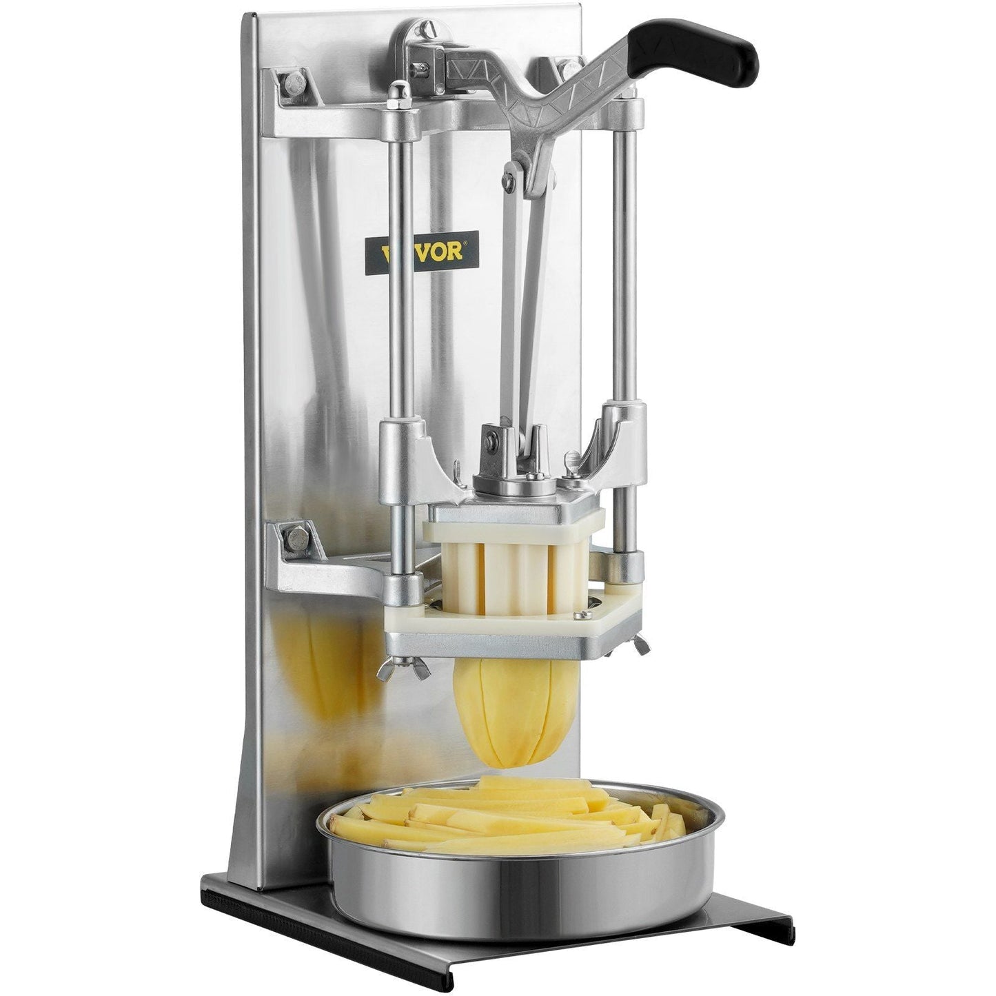 Commercial French Fry Cutter with 4 Replacement Blades, 1/4″ and 3/8″ Blade Easy Dicer Chopper, 6-wedge Slicer and 6-wedge Apple Corer, Lemon Potato Cutter for French Fries with Extended Handle