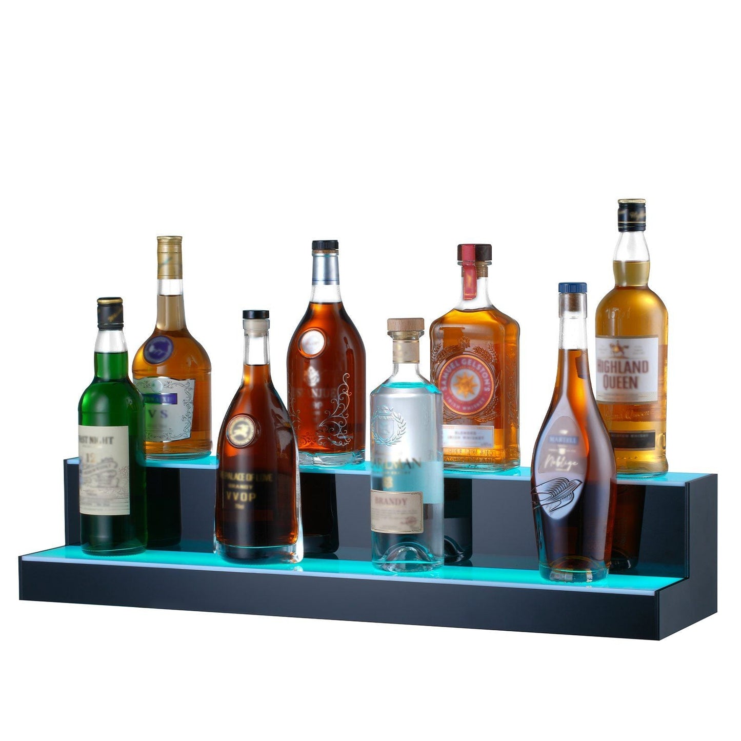 LED Lighted Liquor Bottle Display, 2 Tiers 30 Inches, Illuminated Home Bar Shelf with RF Remote & App Control 7 Static Colors 1-4 H Timing, Acrylic Drinks Lighting Shelf for Holding 16 Bottles
