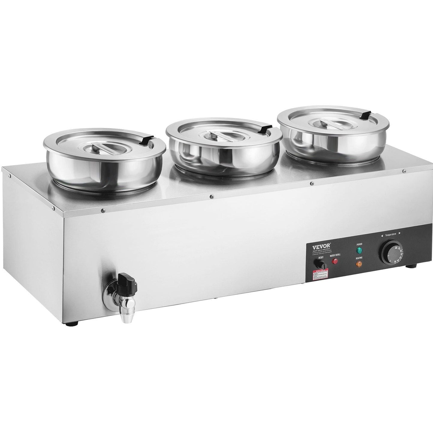 Electric Soup Warmer, Three 7.4QT Stainless Steel Round Pot 86~185°F Adjustable Temp, 1200W Commercial Bain Marie with Anti-dry Burn and Reset Button, Soup Station for Restaurant, Buffet, Silver