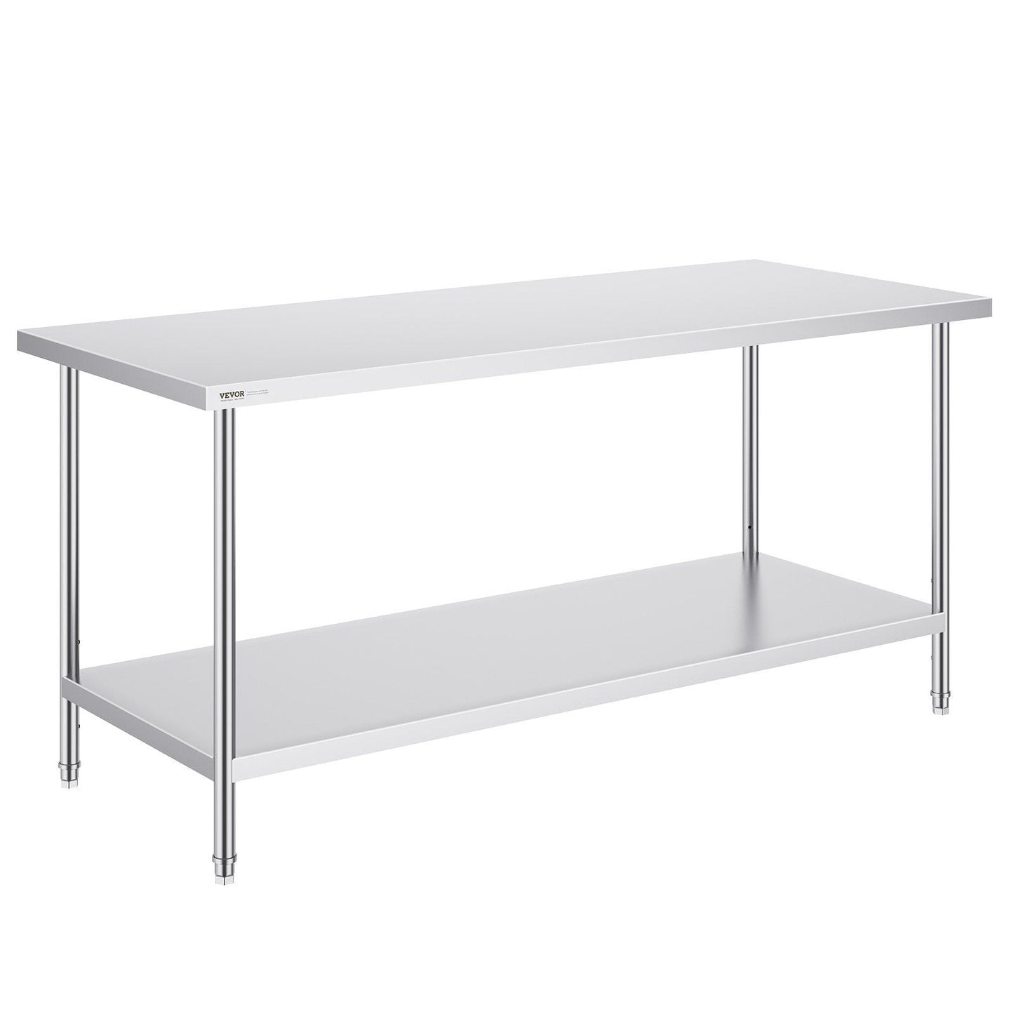 Stainless Steel Prep Table, 30 x 72 x 34 Inch, Heavy Duty Metal Worktable with 3 Adjustable Height Levels, Commercial Workstation for Kitchen Garage Restaurant Backyard