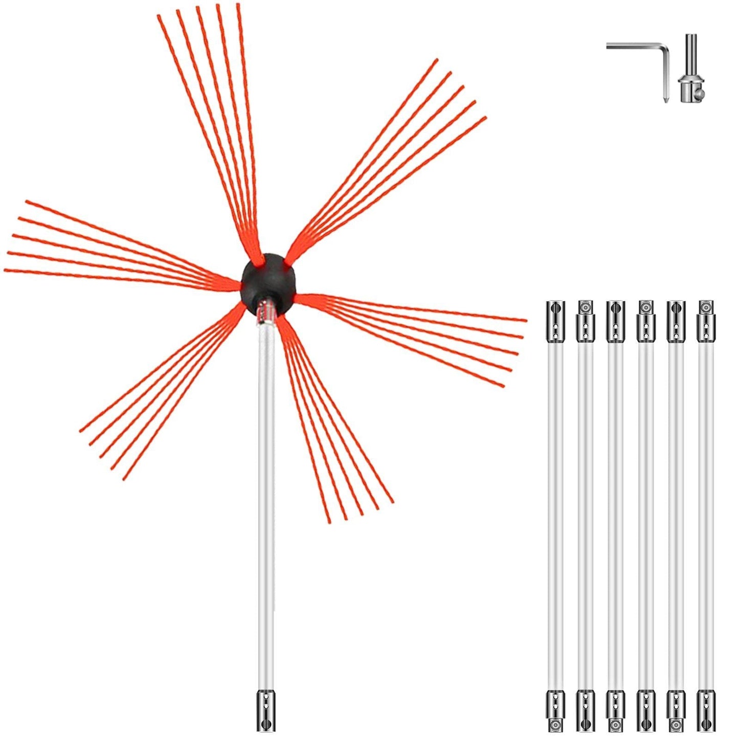 Chimney Sweep Kit 23FT Length, Chimney Brush Kit with 7 Nylon Flexible Rods, Rotary Chimney Cleaning Kit Driven by Drill, Chimney Cleaning Tool Kits for Sweeping Fireplace Flue