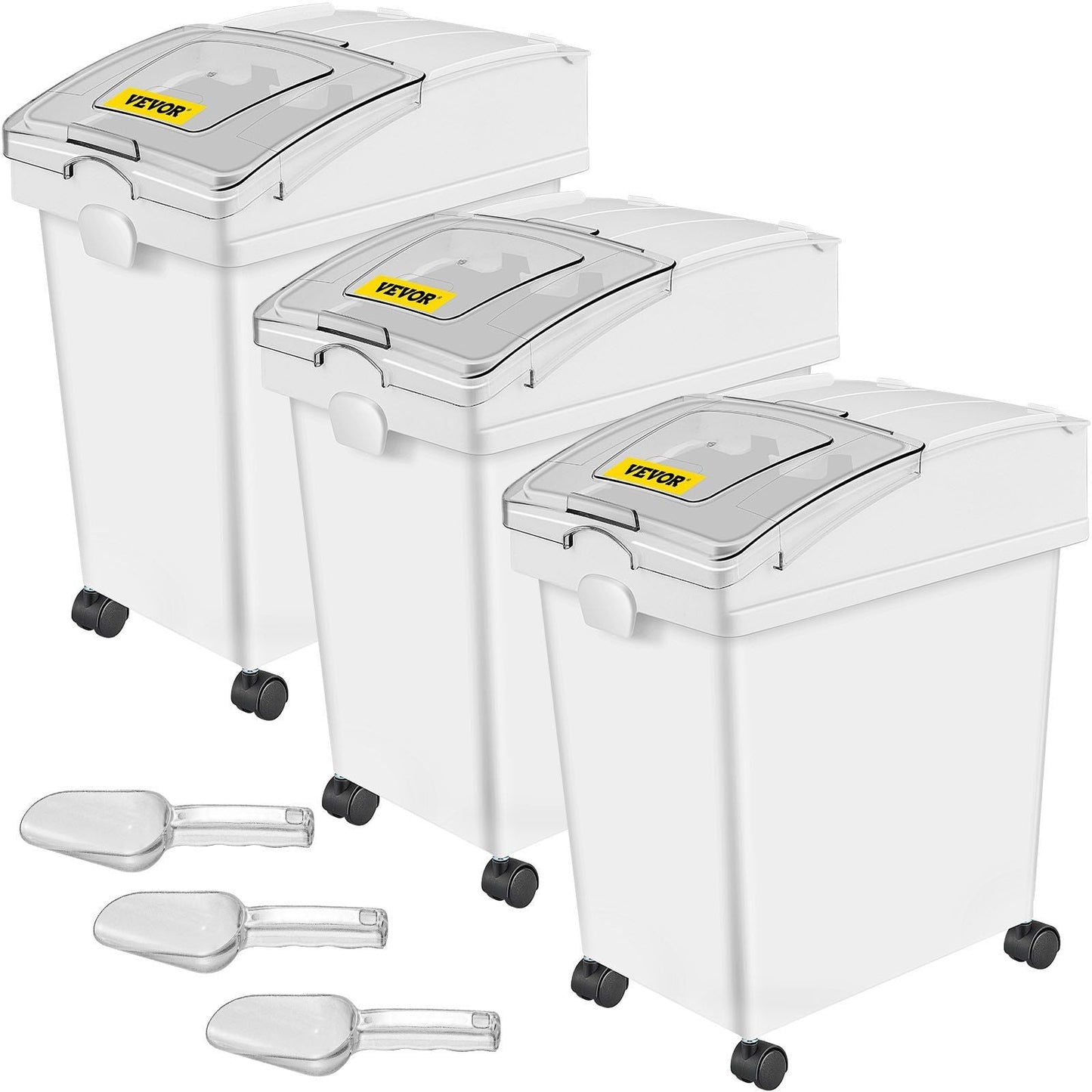 Ingredient Bin, 5.2 Gallons Capacity Ingredient Storage Bin, 3 Pcs/Set, PP Material Flour Bins On Wheels, White Shelf Ingredient Bin with Scoop and Sliding Lid, Commercial Storage Bins