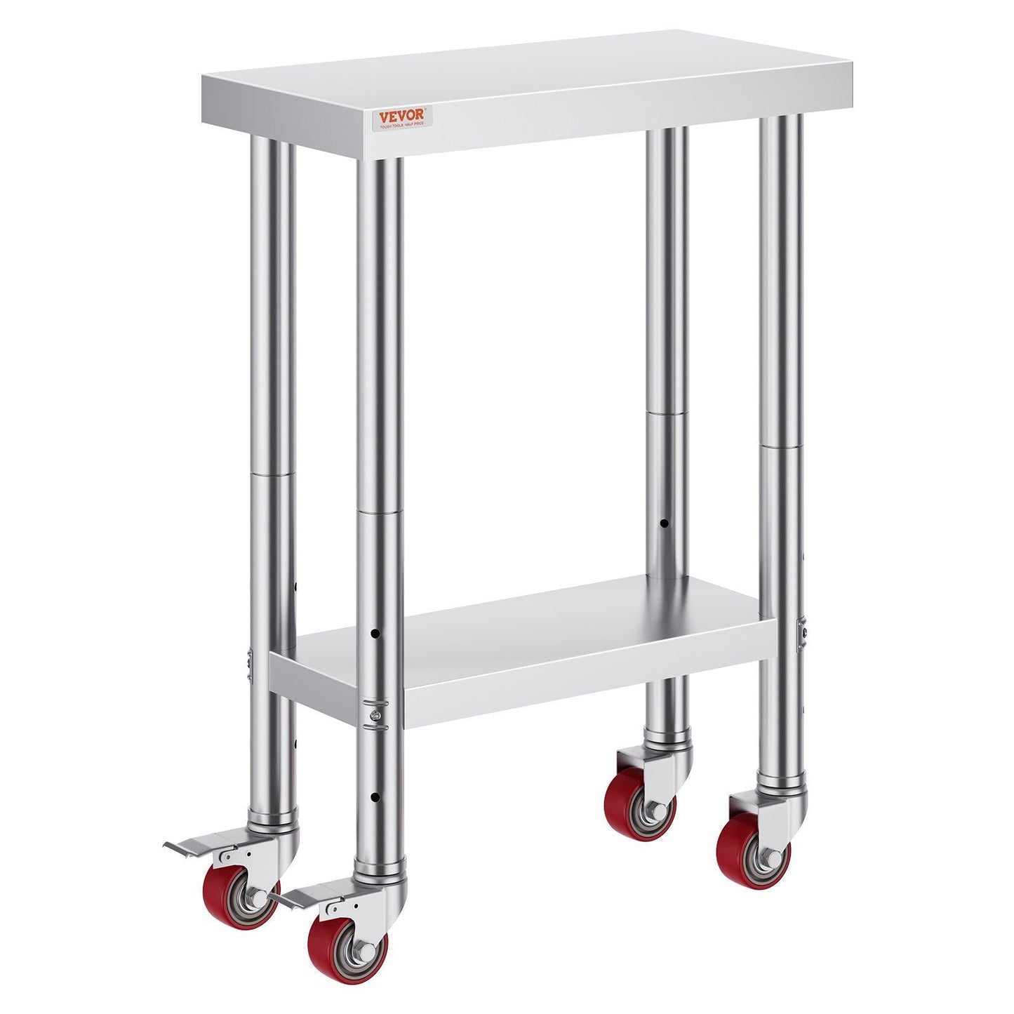 Stainless Steel Work Table with Wheels 24 x 12 x 32 Inch Prep Table with 4 Casters Heavy Duty Work Table for Commercial Kitchen Restaurant Business