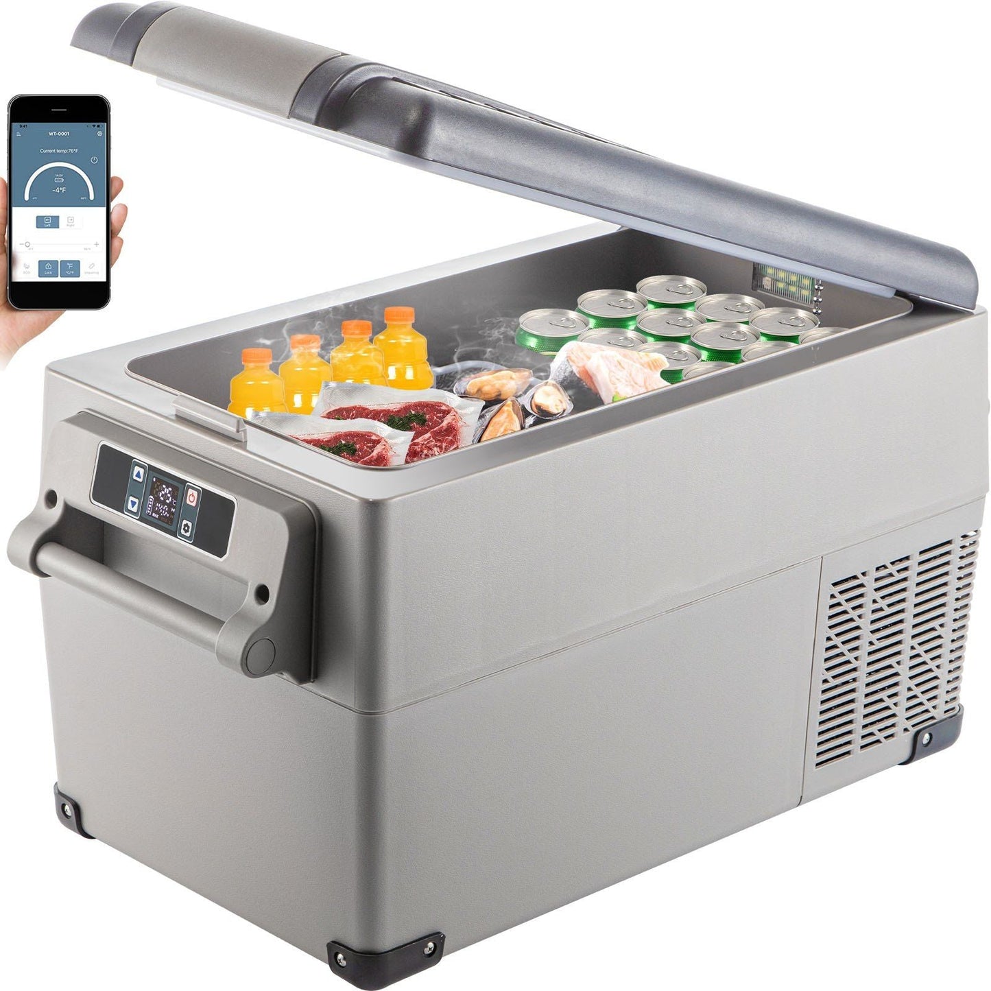 Portable Refrigerator 37 Quart(35 Liter),12 Volt Refrigerator App Control(-4°F~68°F), Car Refrigerator Dual Zone with 12/24v DC & 110-240v AC for Camping, Travel, Fishing, Outdoor or Home Use
