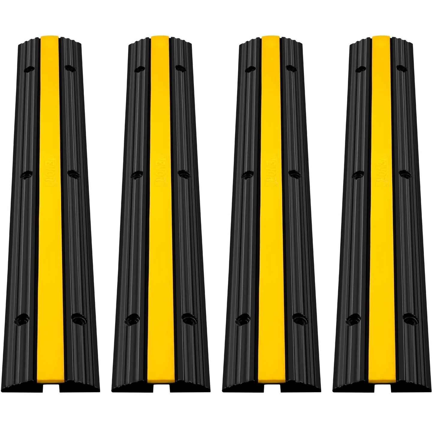 4 Pack of 1-Channel Rubber Cable Protector Ramps Heavy Duty 22046Lbs Load Capacity Cable Wire Cord Cover Ramp Speed Bump Driveway Hose Cable Ramp Protective Cover