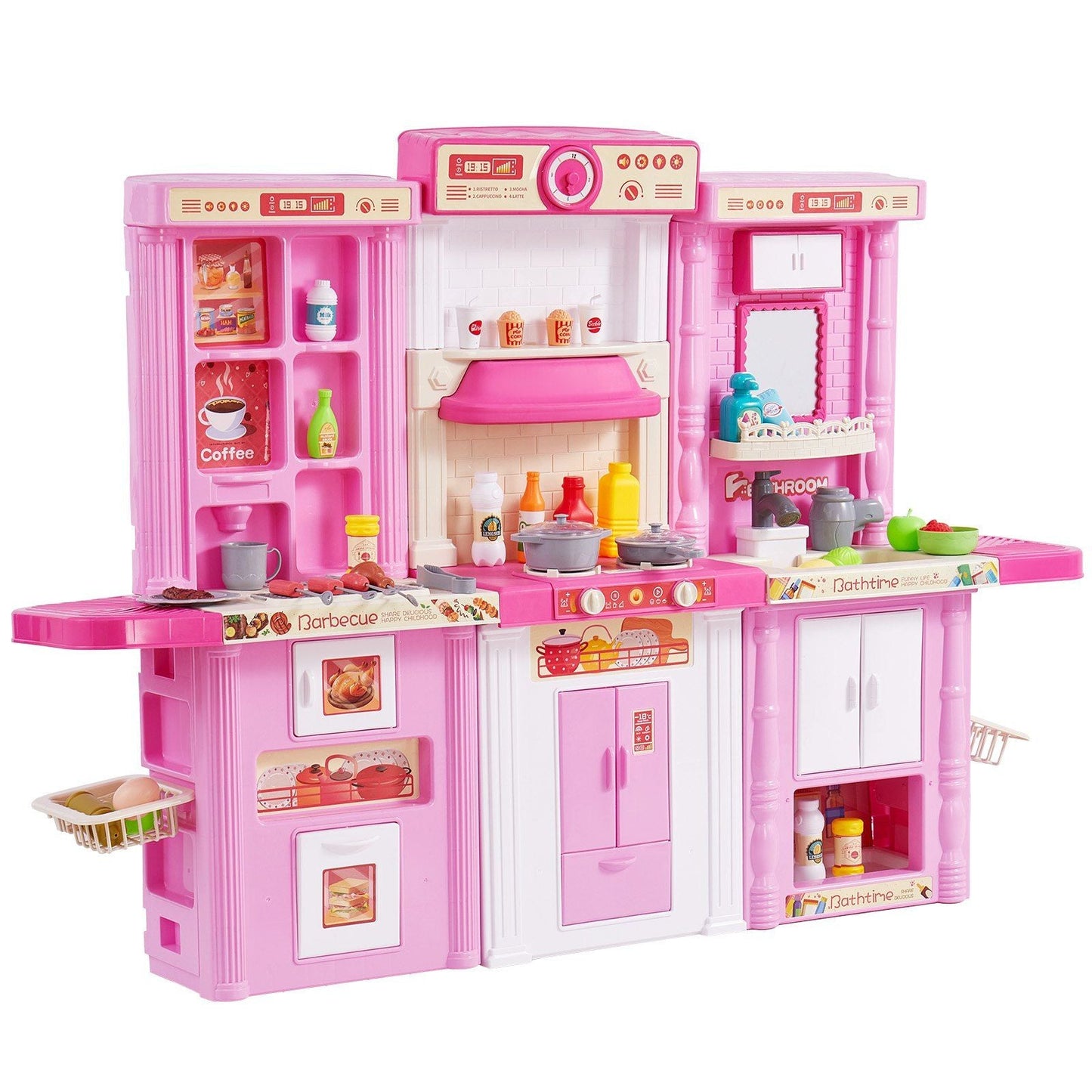 Kitchen Playset Kids Pretend Cooking Play Toy 74 Piece Accessories Pink