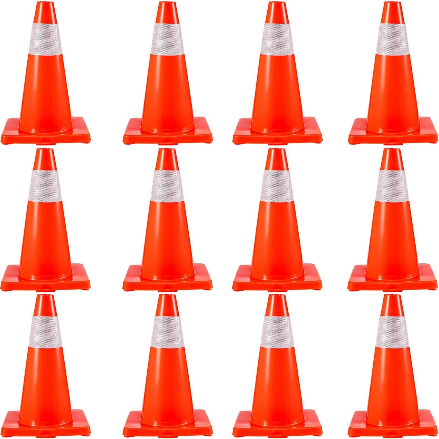 12Pack 18" Traffic Cones, Safety Road Parking Cones PVC Base, Orange Traffic Cone with Reflective Collars, Hazard Construction Cones for Home Traffic Parking