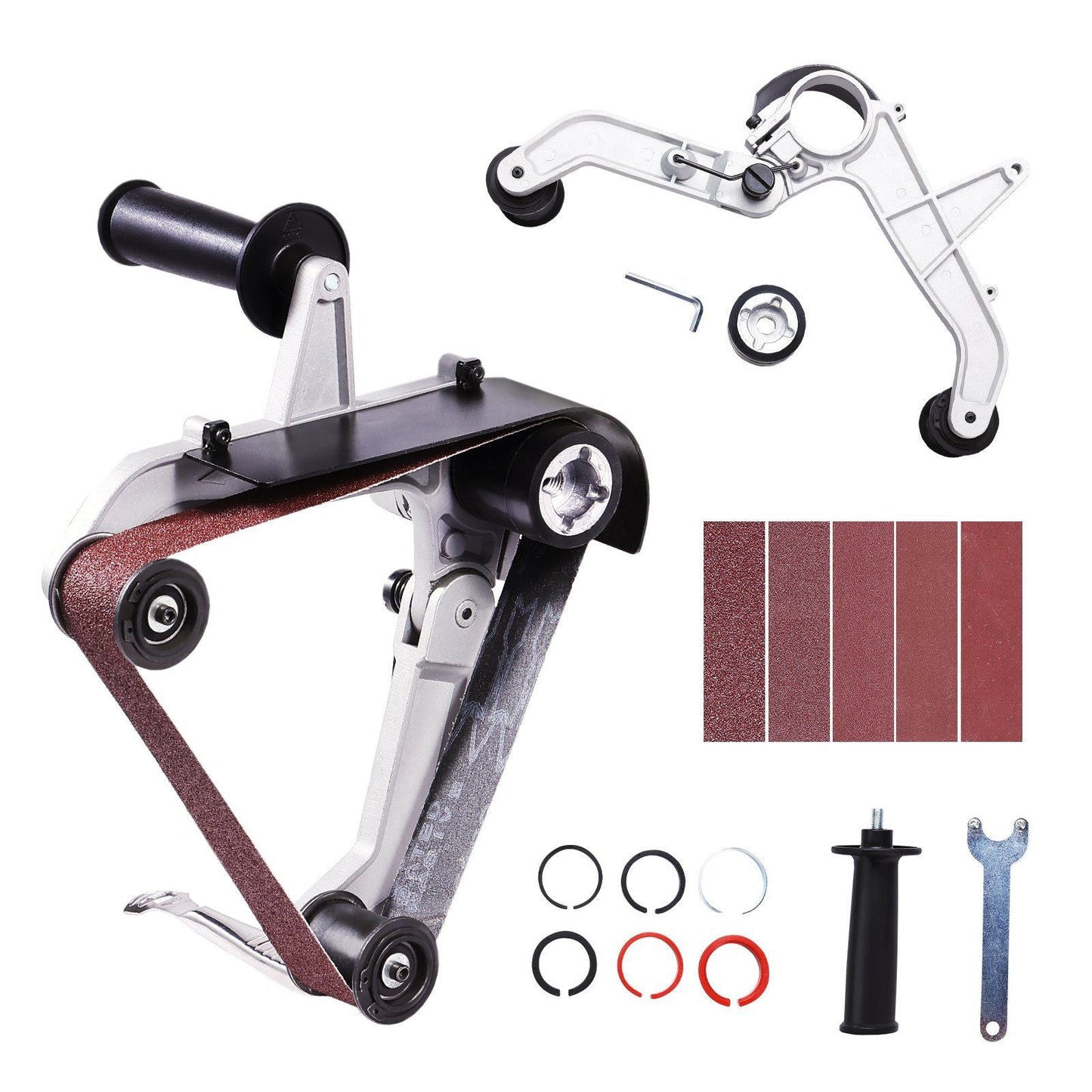Belt Sander Adapter for Angle Grinder, Pipe or Tube Sanding Attachment with 5/8-11" Imperial Thread and 10PCS Sanding Belts, Belt Sander Attachment Pipe Polishing Adapter for Rust Removal
