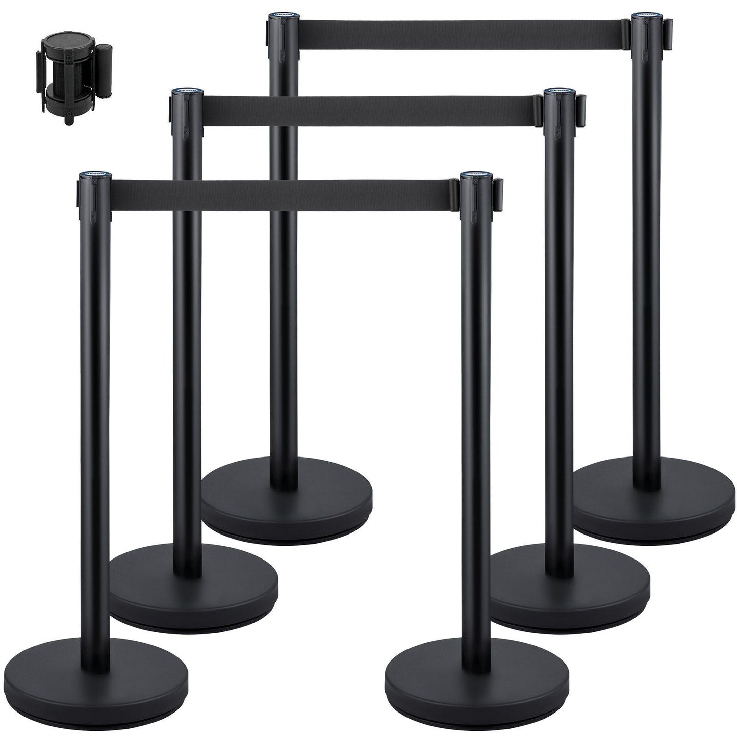 6 PCS Black Stanchion Posts Stainless Steel Stanchion Queue Post Black Belt Retractable 36In for Both Indoor and Outdoor use.