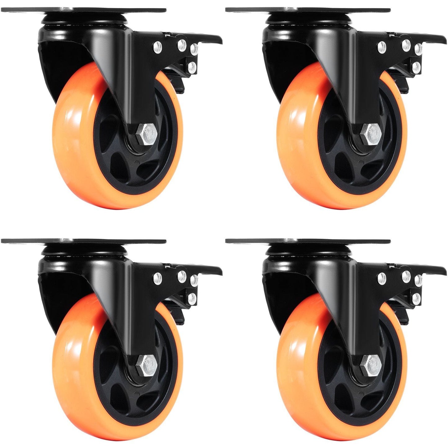 Caster Wheels, 4-inch Swivel Plate Casters, Set of 4, with Security A/B Locking No Noise PVC Wheels, Heavy Duty 350 lbs Load Capacity Per Caster, Non-Marking Wheels for Cart Furniture Workbench