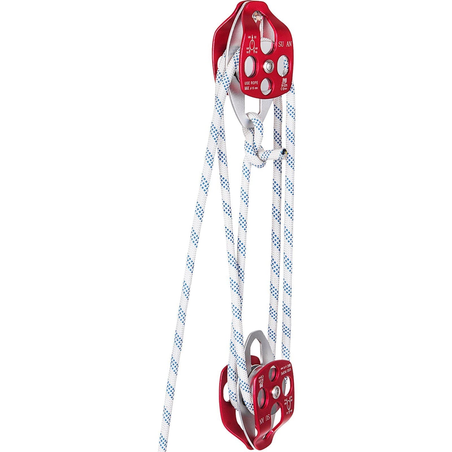 Twin Sheave Block and Tackle 1/2" x 100Ft Twin Sheave Block with Braid Rope 30-35KN 6600-7705LBS Double Pulley Rigging