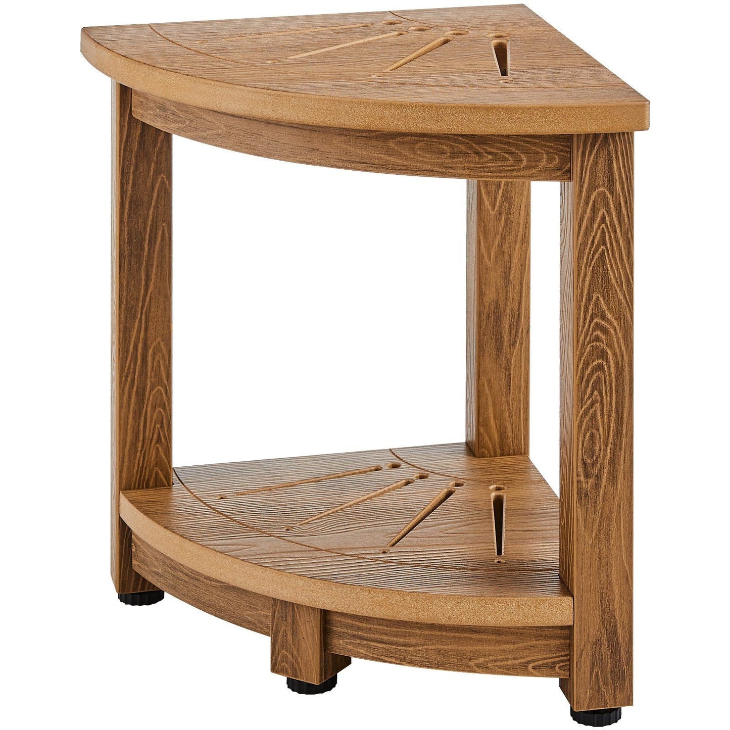 Corner Shower Bench, 16.5" Height 12.8" Radius, Faux Wood Grain Polystyrene, 350 LBS with Storage Shelf, Water Resistant, Shower Stool for Inside & Outside Shower, for Bathroom, Living Room