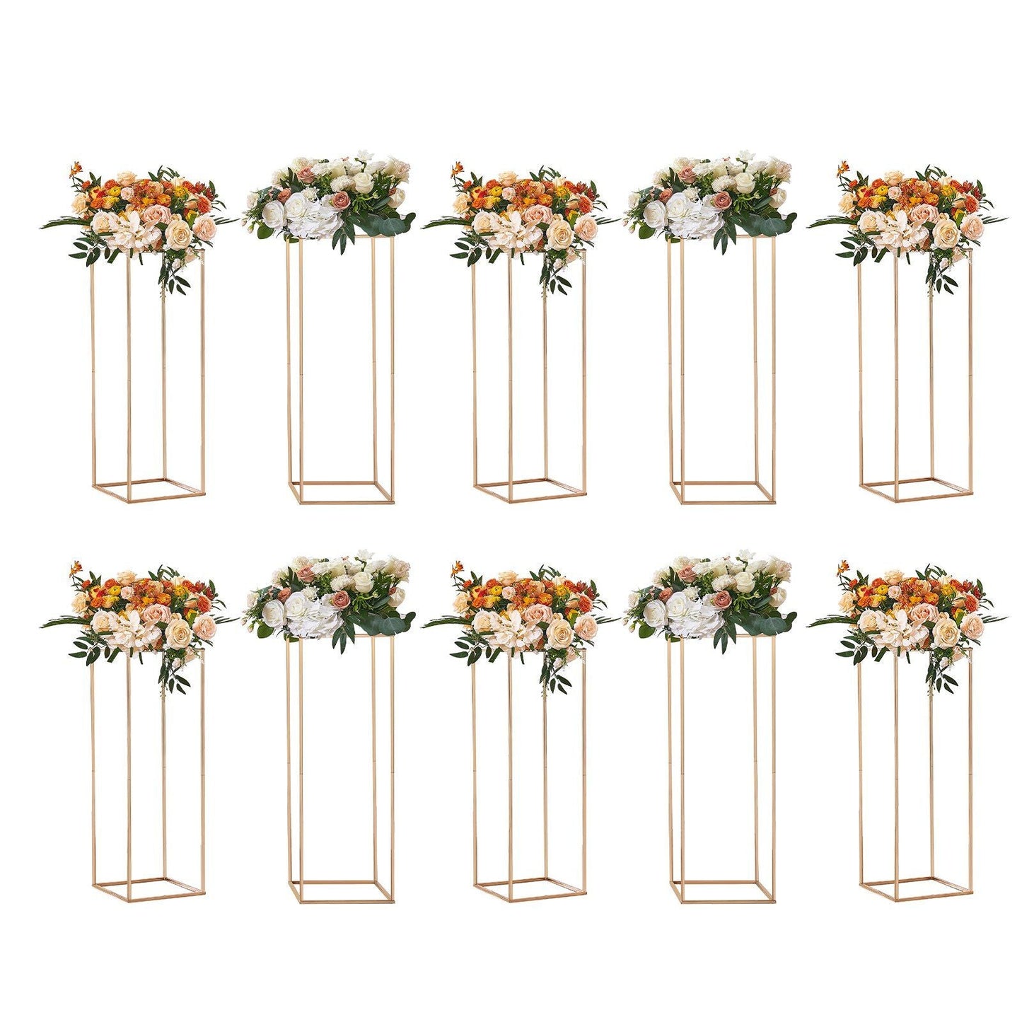 10PCS 31.5inch High Wedding Flower Stand, With Acrylic Laminate,Metal Vase Column Geometric Centerpiece Stands, Gold Rectangular Floral Display Rack for Events Reception, Party Decoration