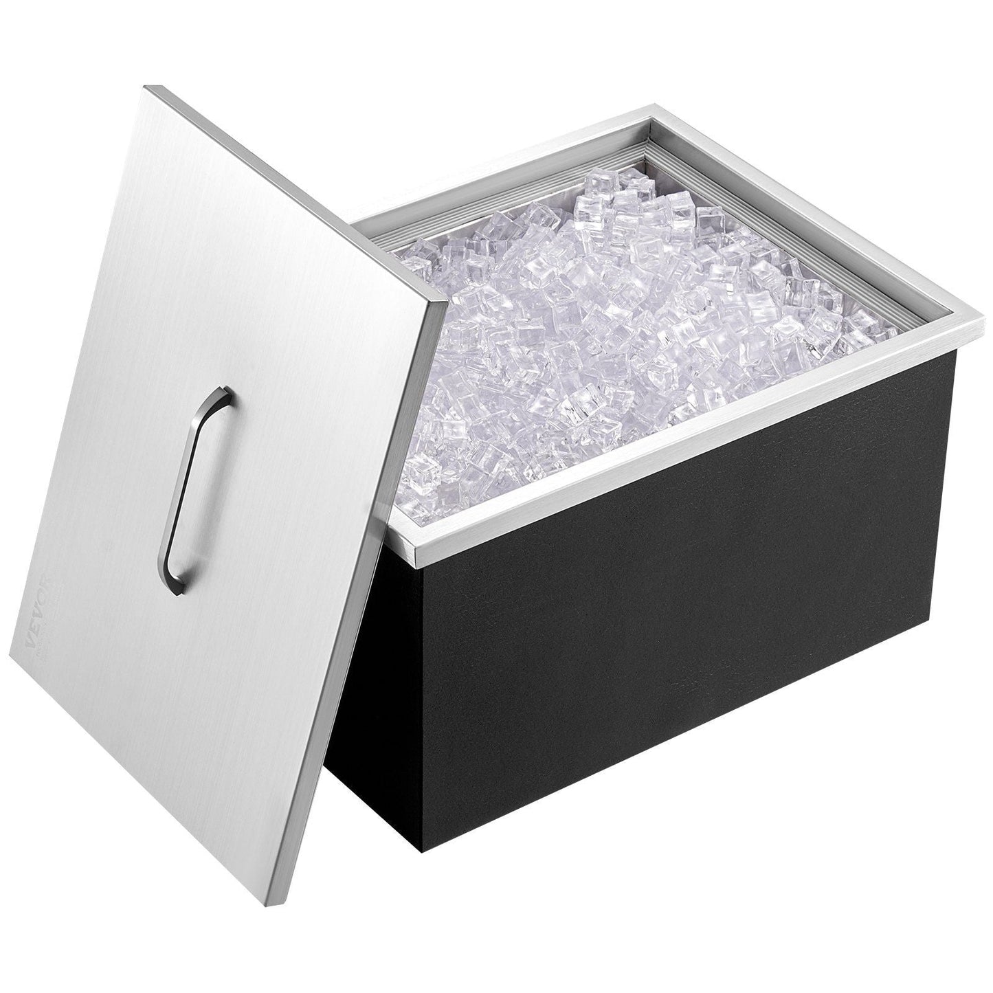 Drop in Ice Chest, 20"L x 14"W x 12"H Stainless Steel Ice Cooler, Commercial Ice Bin with Cover, 40 qt Outdoor Kitchen Ice Bar, Drain-pipe and Drain Plug Included, for Cold Wine Beer