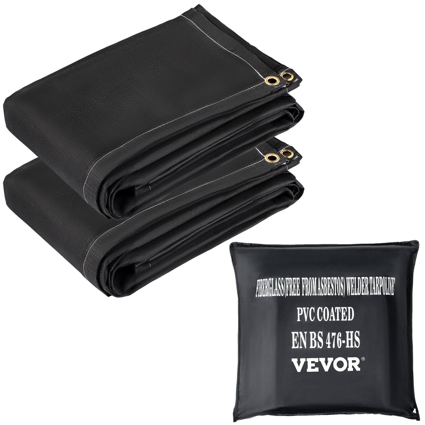 Fire Blankets, 2 Pack Welding Blankets, 6' x 10' Fire Suppression Blanket, 1022 °F Flame Retardant Blanket, Black Fire Emergency Blankets, Fiberglass Fire Retardant Blanket with 8 Brass Grommets
