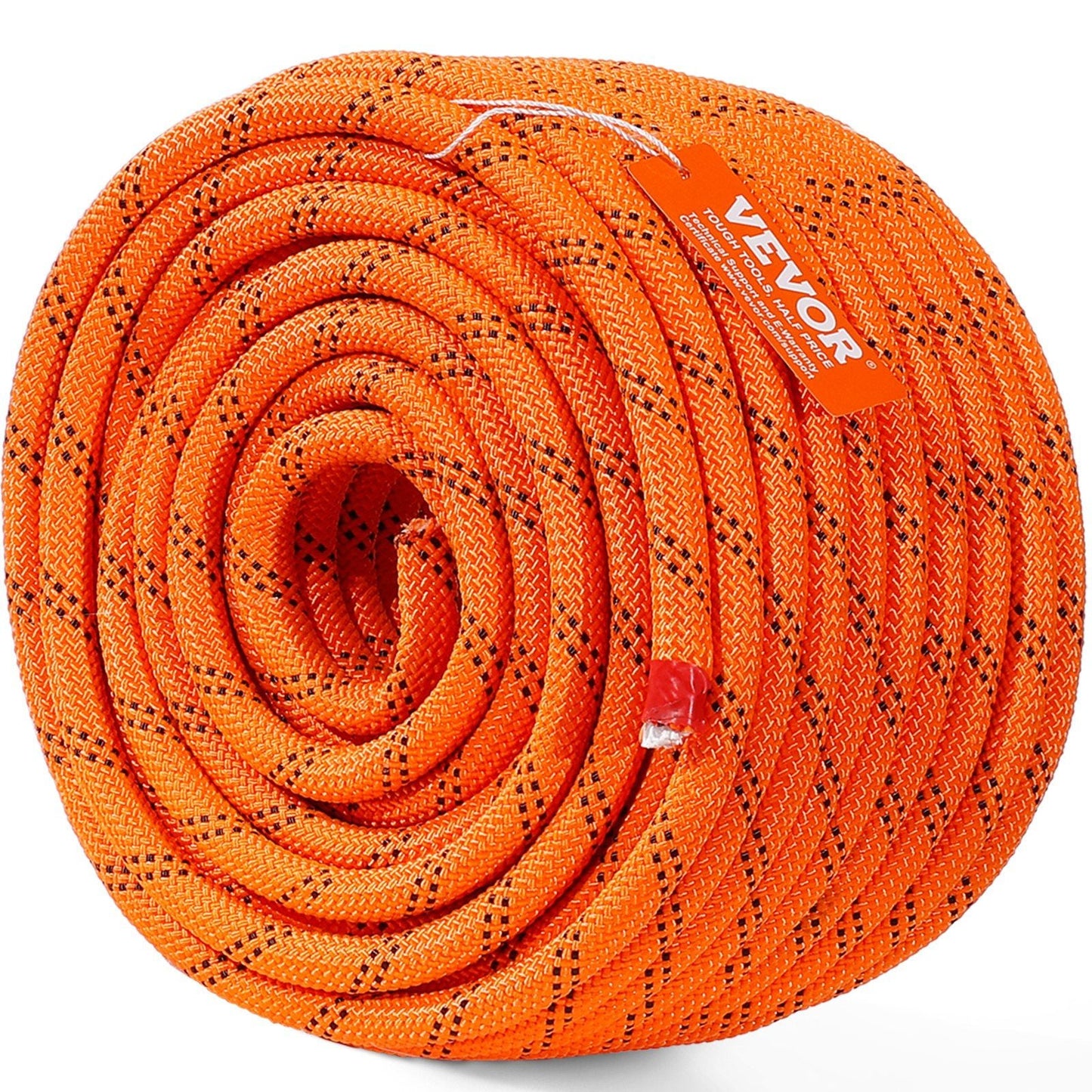 Double Braided Polyester Rope, 1/2 in x 120 ft, 48 Strands, 8000 LBS Breaking Strength Outdoor Climbing Rope, Arborist Rigging Rope for Rock Hiking Camping Swing Rappelling Rescue, Orange/Black