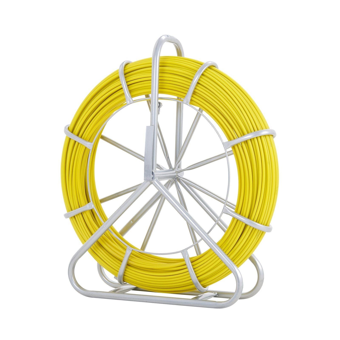Fish Tape Fiberglass, 600 ft, 5/16 in, Duct Rodder Fishtape Wire Puller, Cable Running Rod with Steel Reel Stand, 3 Pulling Heads, Fishing Tools for Walls and Electrical Conduit, Non-Conductive