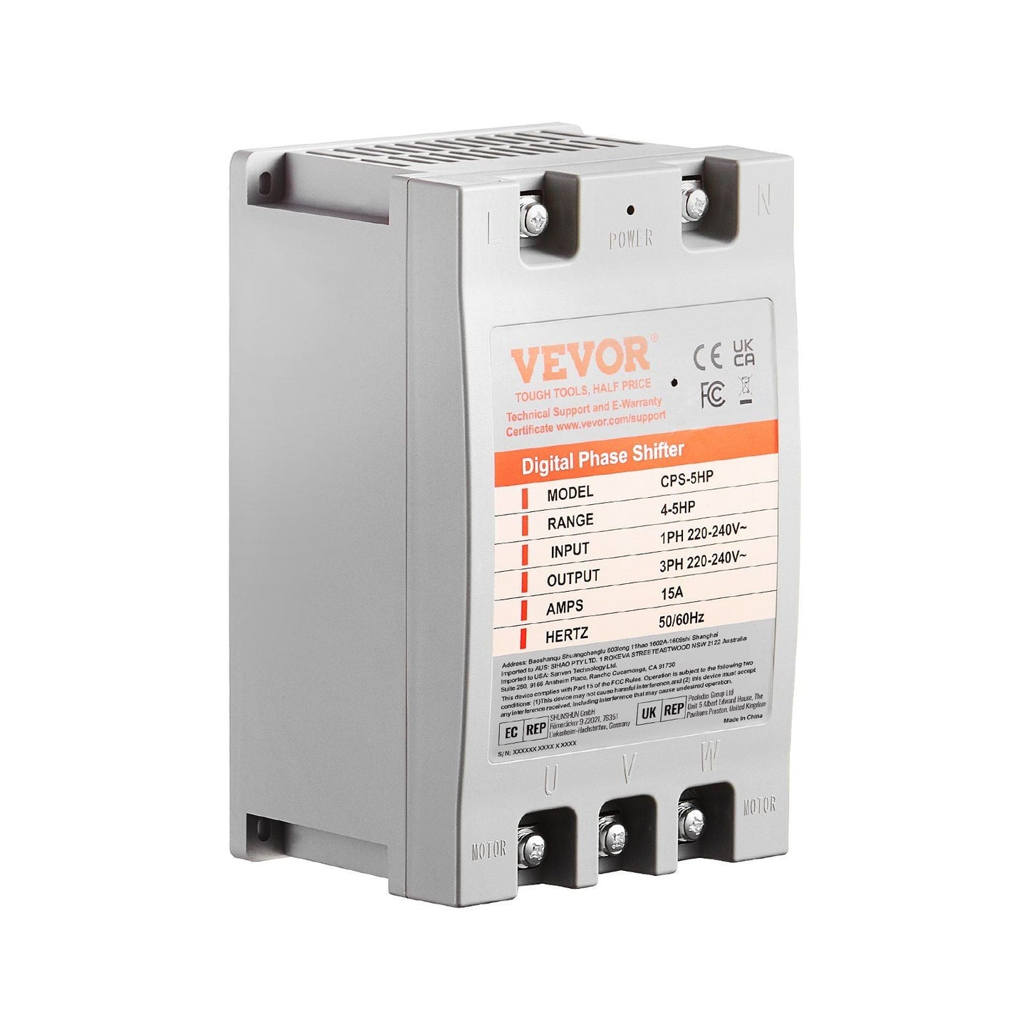 3 Phase Converter - 5HP 15A 220V Single Phase to 3 Phase Converter, Digital Phase Shifter for Residential and Light Commercial Use, 220V-240V Input/Output (One Converter for One Motor Only)