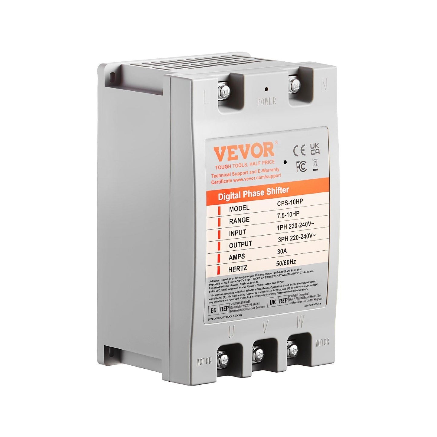 3 Phase Converter - 10HP 30A 220V Single Phase to 3 Phase Converter, Digital Phase Shifter for Residential and Light Commercial Use, 220V-240V Input/Output (One Converter for One Motor Only)