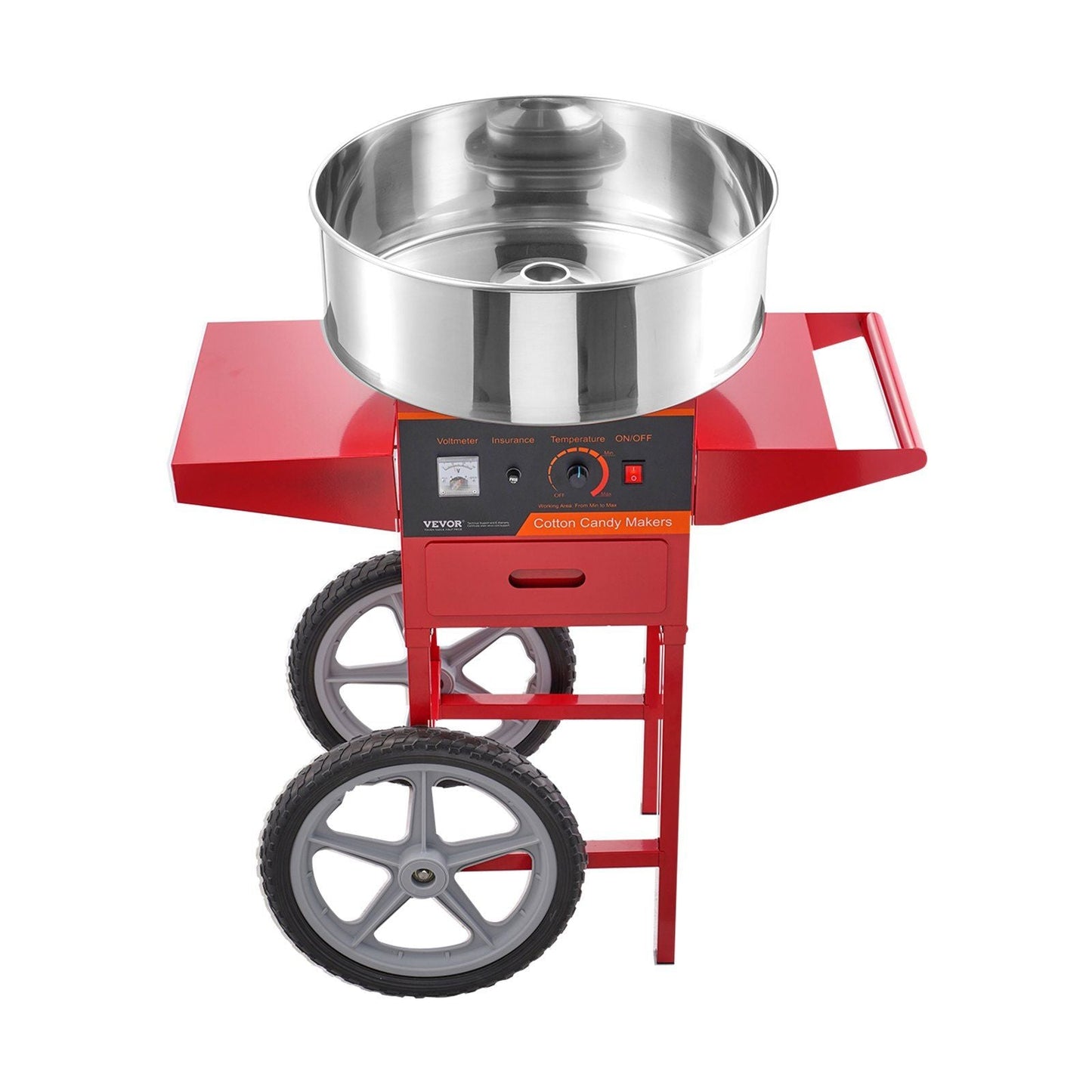 Electric Cotton Candy Machine with Cart, 1000W Commercial Candy Floss Maker with Stainless Steel Bowl, Sugar Scoop and Drawer, Perfect for Home, Kids Birthday, Family Party, Red