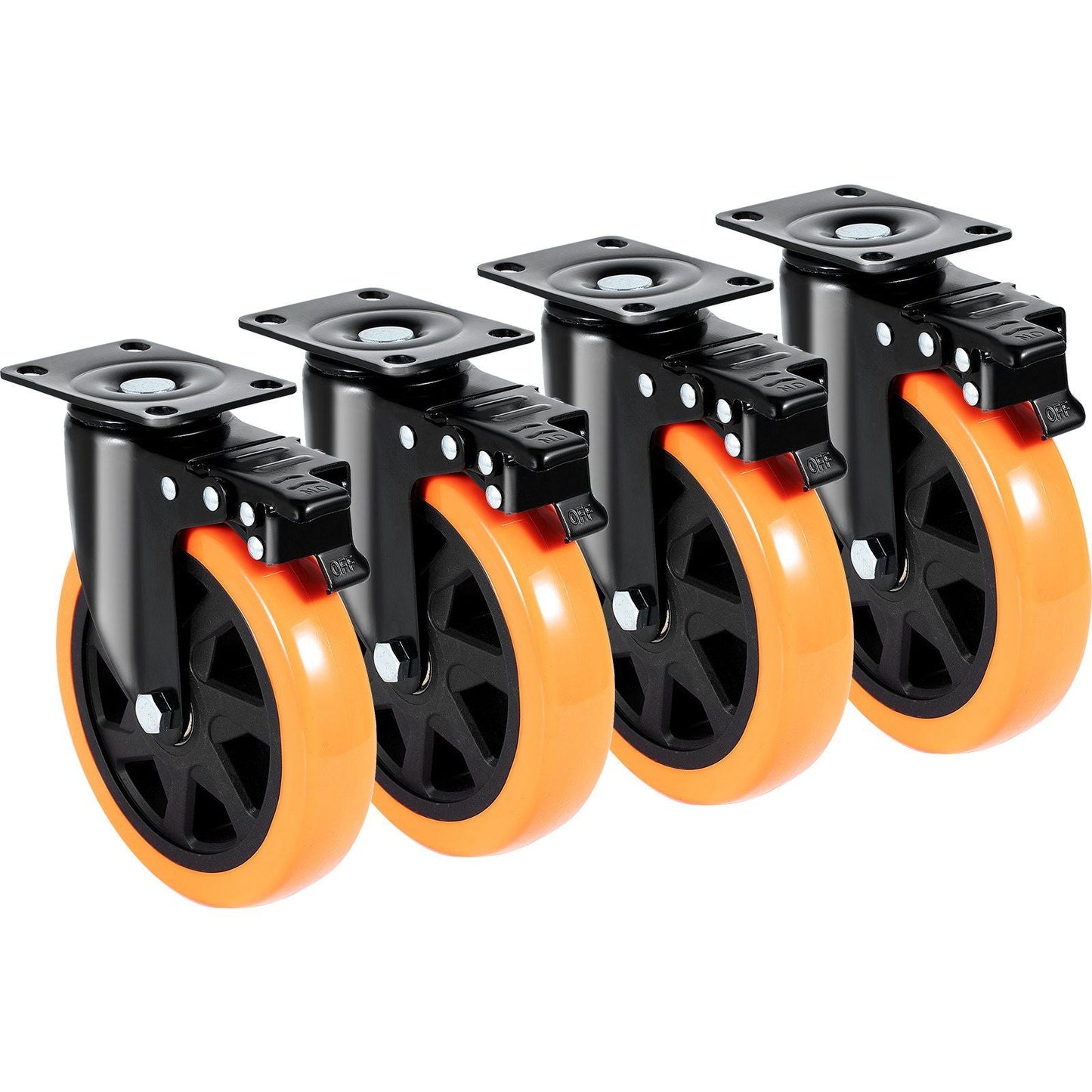 Caster Wheels, 6-inch Swivel Plate Casters, Set of 4, with Security A/B Locking No Noise PVC Wheels, Heavy Duty 700 lbs Load Capacity Per Caster, Non-Marking Wheels for Cart Furniture Workbench