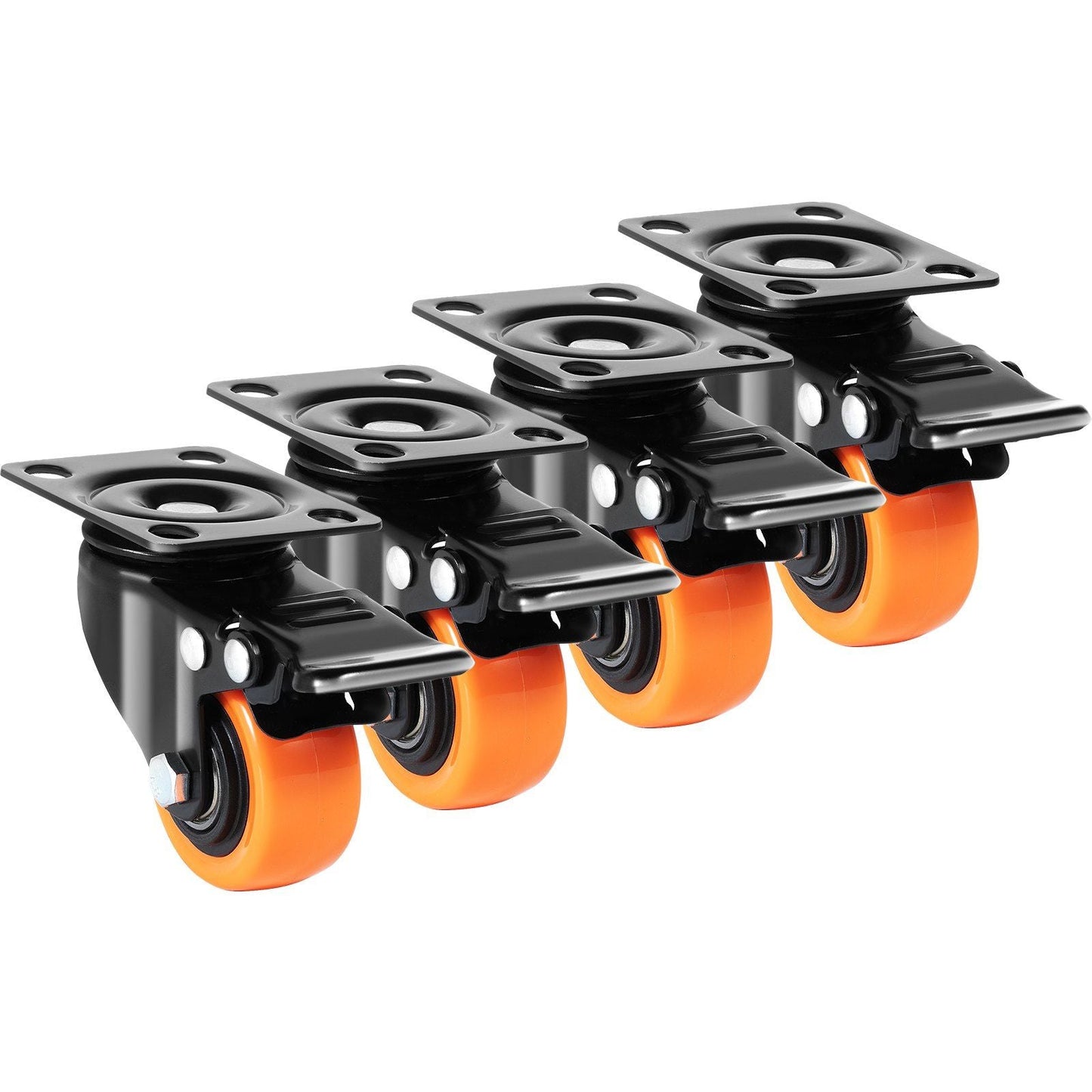 Caster Wheels, 2-inch Swivel Plate Casters, Set of 4, with Security Dual Locking No Noise PVC Wheels, Heavy Duty 150 lbs Load Capacity Per Caster, Non-Marking Wheels for Cart Furniture Workbench
