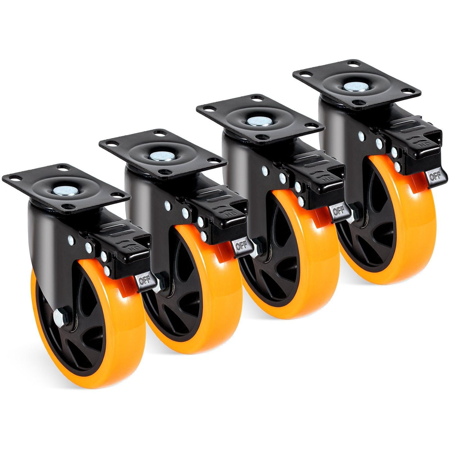 Caster Wheels, 5-inch Swivel Plate Casters, Set of 4, with Security A/B Locking No Noise PVC Wheels, Heavy Duty 450 lbs Load Capacity Per Caster, Non-Marking Wheels for Cart Furniture Workbench