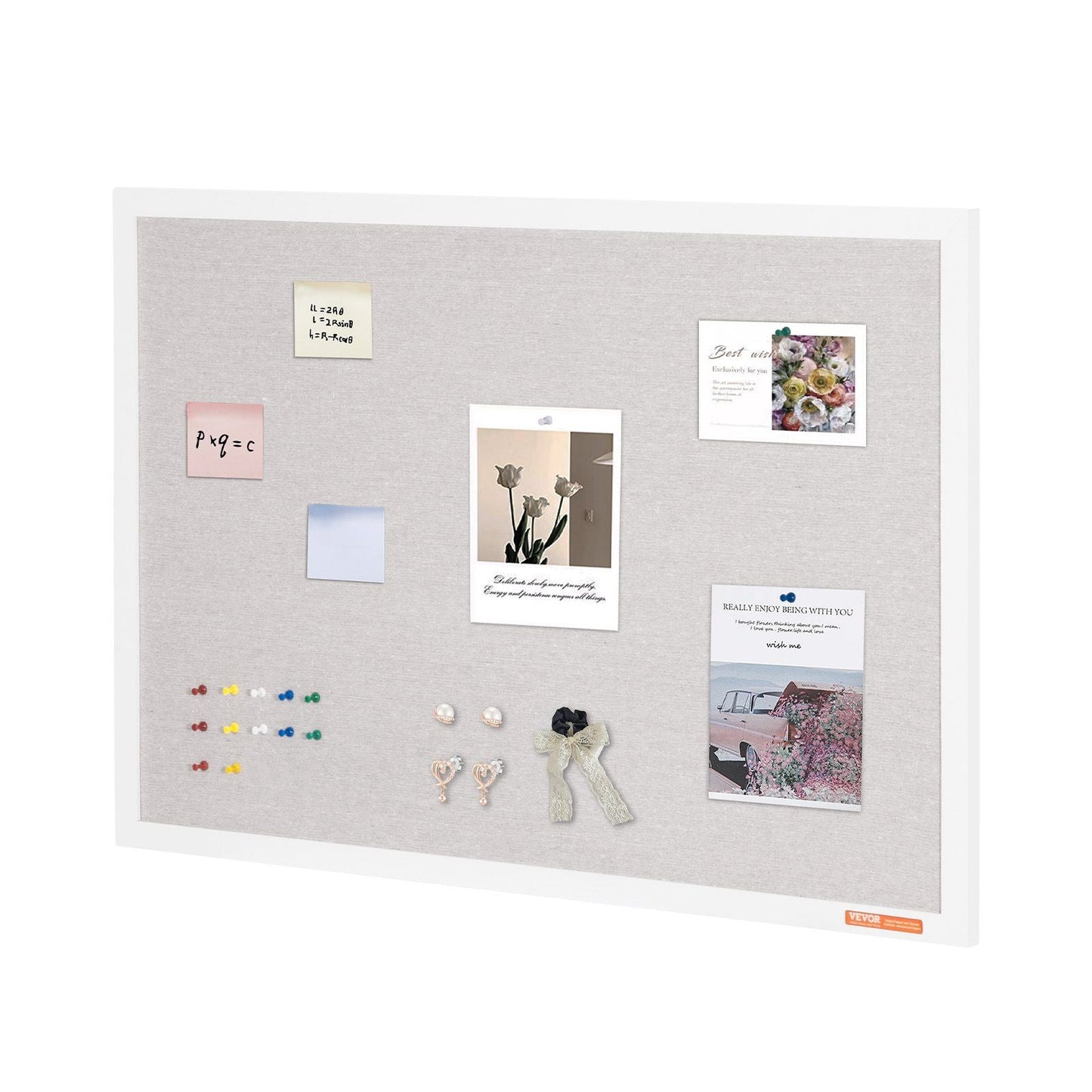 36"x24" White Cork Board with Linen Surface – Stylish Wall-Mounted Bulletin Board for Home, School, Office – Elegant & Functional Noticeboard
