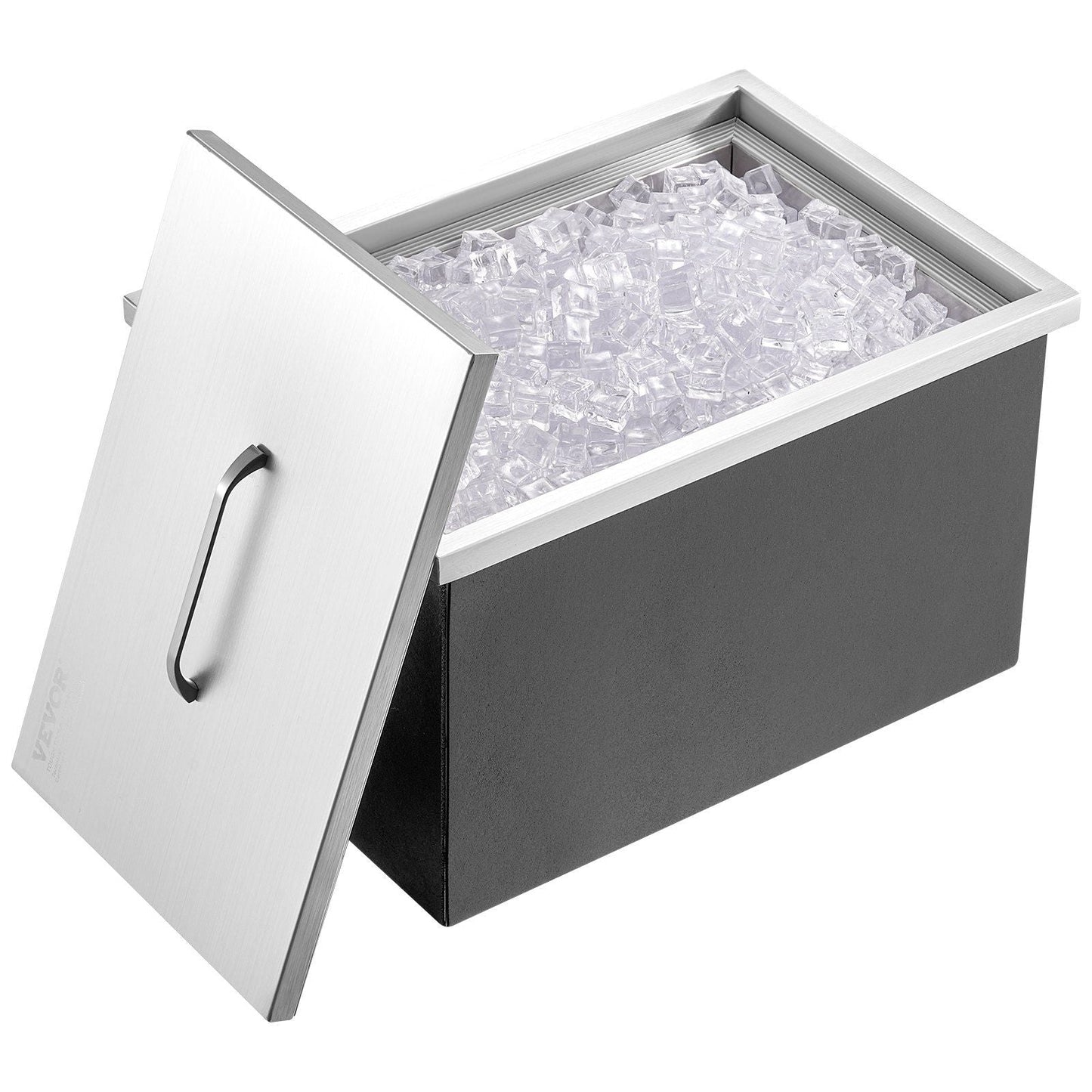 Drop in Ice Chest, 22"L x 17"W x 12"H Stainless Steel Ice Cooler, Commercial Ice Bin with Cover, 40 qt Outdoor Kitchen Ice Bar, Drain-pipe and Drain Plug Included, for Cold Wine Beer