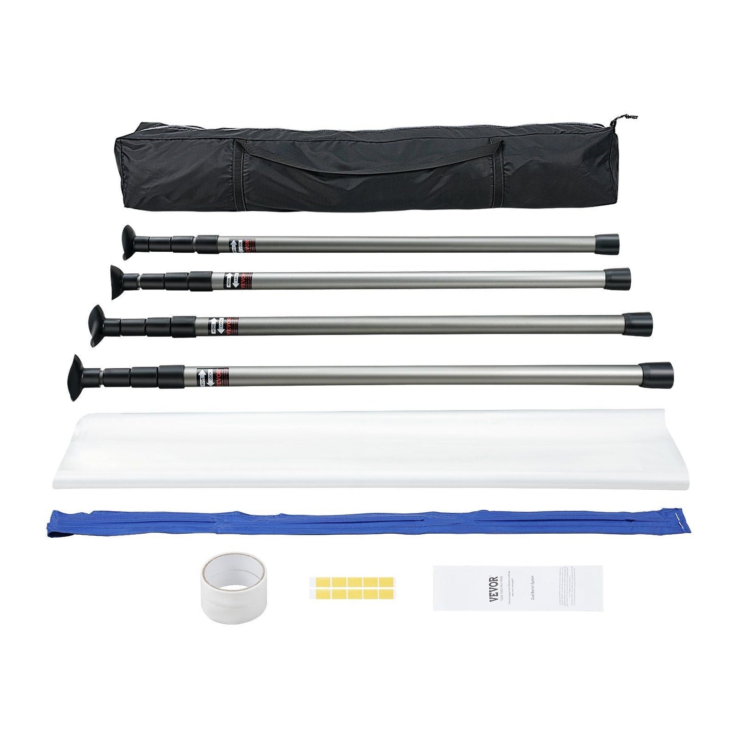 Dust Barrier Poles, 10 Ft Barrier Poles, Dust Barrier System with 4 Telescoping Poles, Carry Bag and 32.8x13.12 Ft Plastic Film, for Interior Decoration, Painting
