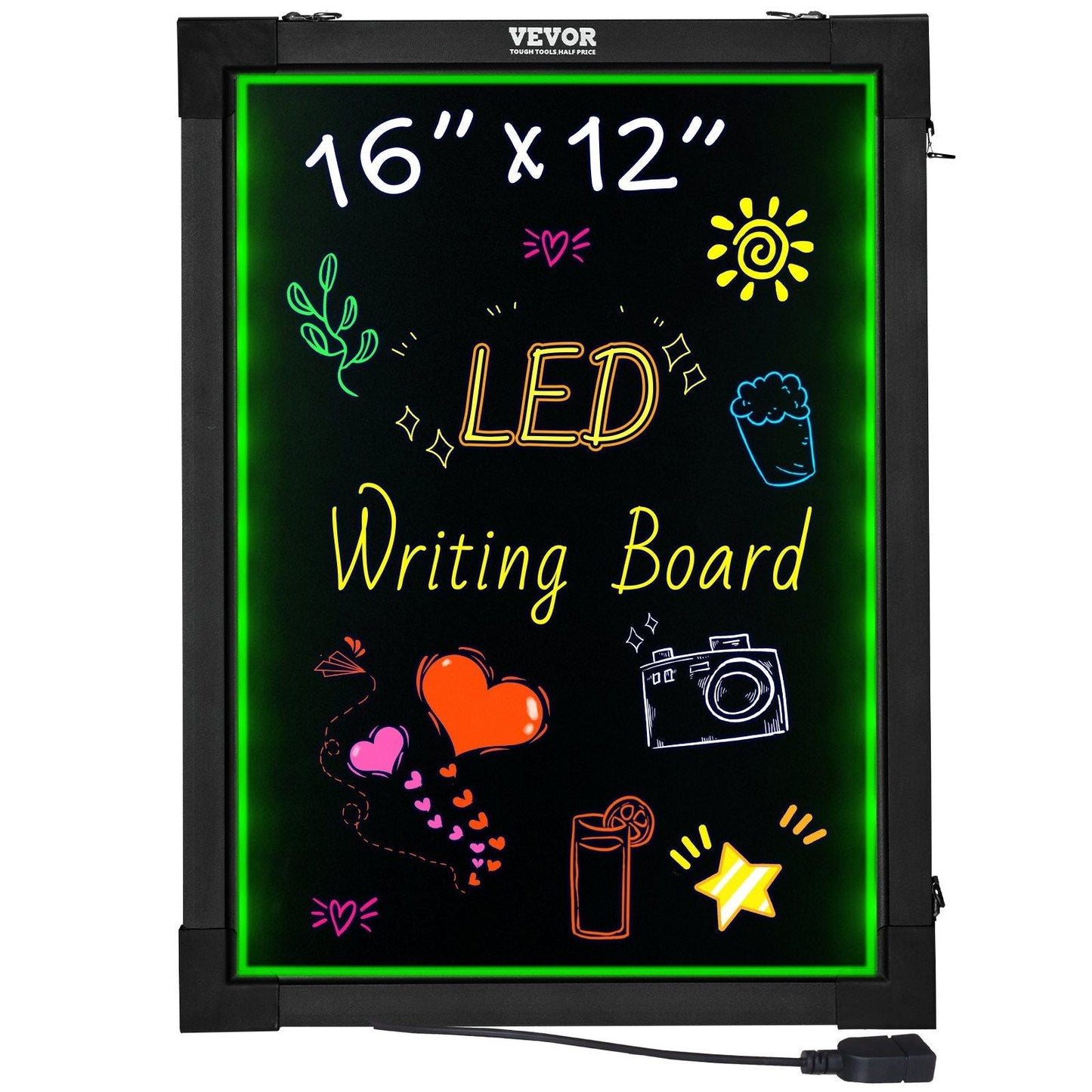 LED Message Writing Board, 16"x12" Illuminated Erasable Lighted Chalkboard, Neon Effect Menu Sign Board, Drawing Board with 8 Fluorescent Chalk Markers and Remote Control, for Home Wedding Shop