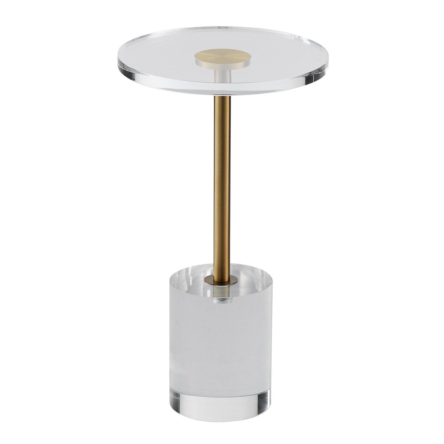 Clear Acrylic End Table, Acrylic Side Table with a Solid Base, 11.9 x 11.9 inch Round Tabletop, 21.4 inch High, for Coffee, Drink, Food, Snack used in Living Room, Bedroom, and Study