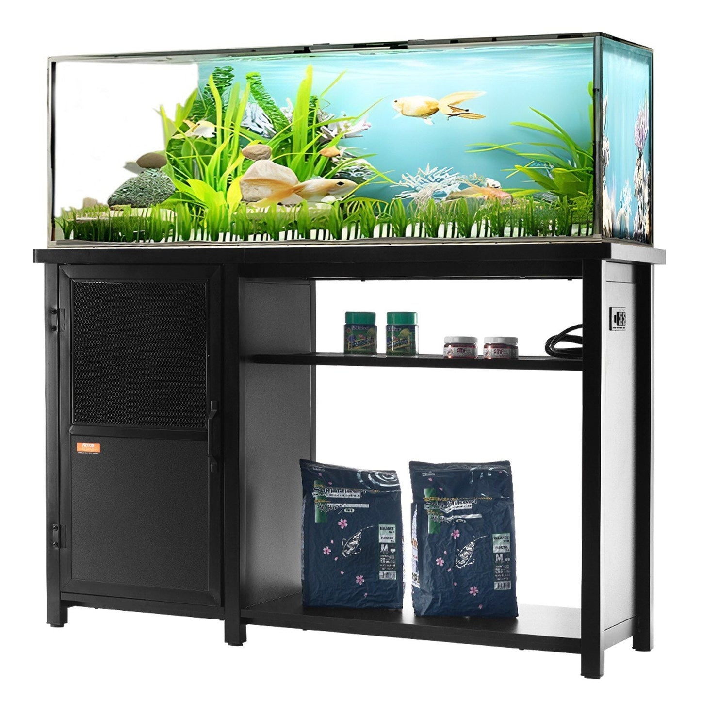 Aquarium Stand, 75 Gallon Fish Tank Stand, 52 x 19.7 x 32.3 in Steel and MDF Turtle Tank Stand, 626 lbs Load Capacity, Reptile Tank Stand with Storage Cabinet and Embedded Power Panel, Black