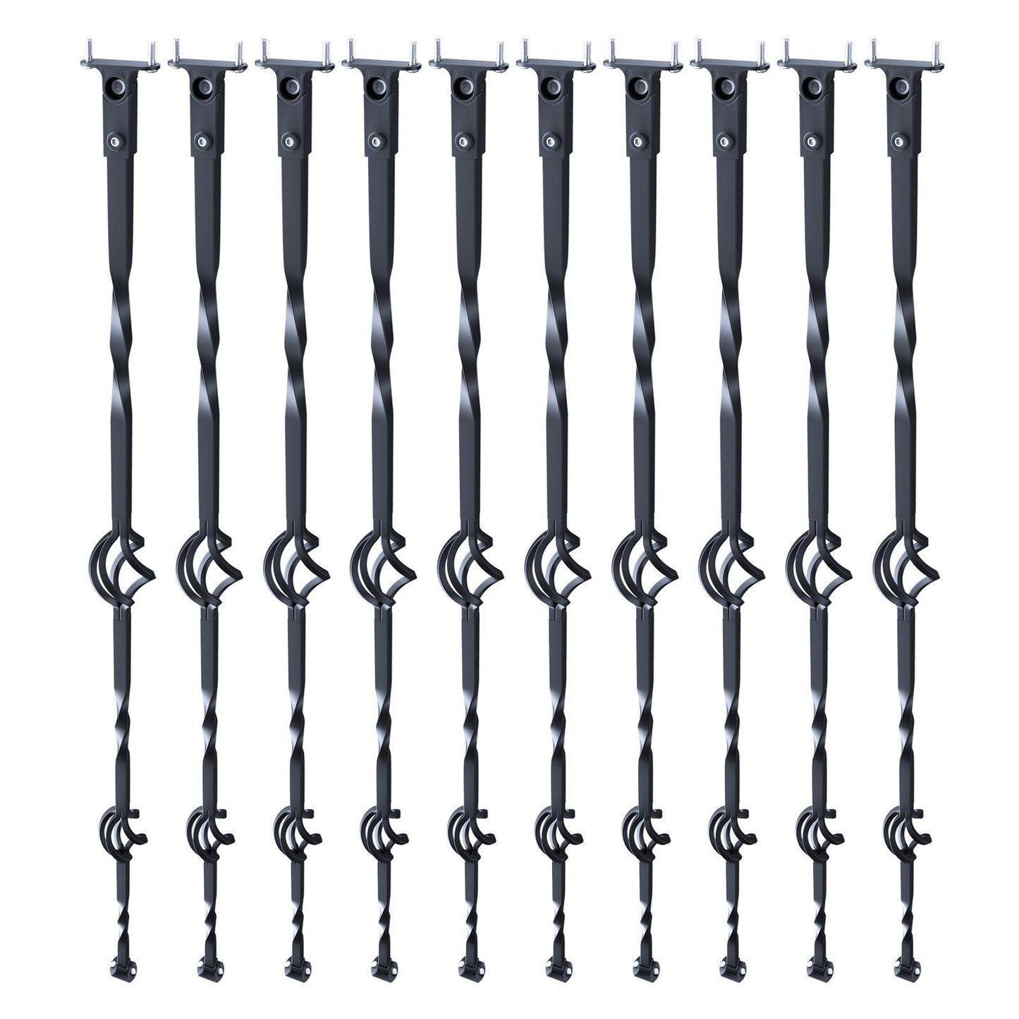 Staircase Metal Balusters, 44'' x 1/2" Galvanized Steel Decorative Banister Spindles, 10 Pack Deck Baluster with Hollow Double Baskets, Spiral Stair Railing with Shoes & Screws