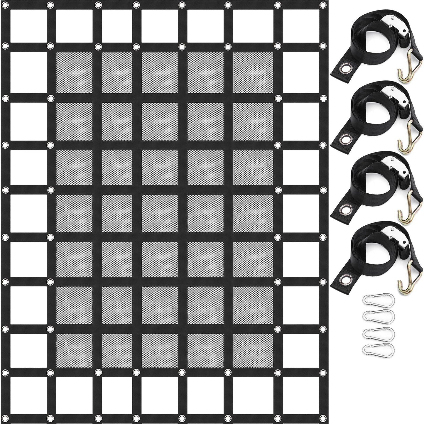 Cargo Net with Mesh, 8' x 6.7' Cargo Net for Pickup Truck Bed, Heavy Duty Cargo Nets with Cam Buckles & S-Hooks & Cross Strap, Truck Bed Cargo Net for Trailer SUV Jeeps(96" x 80")
