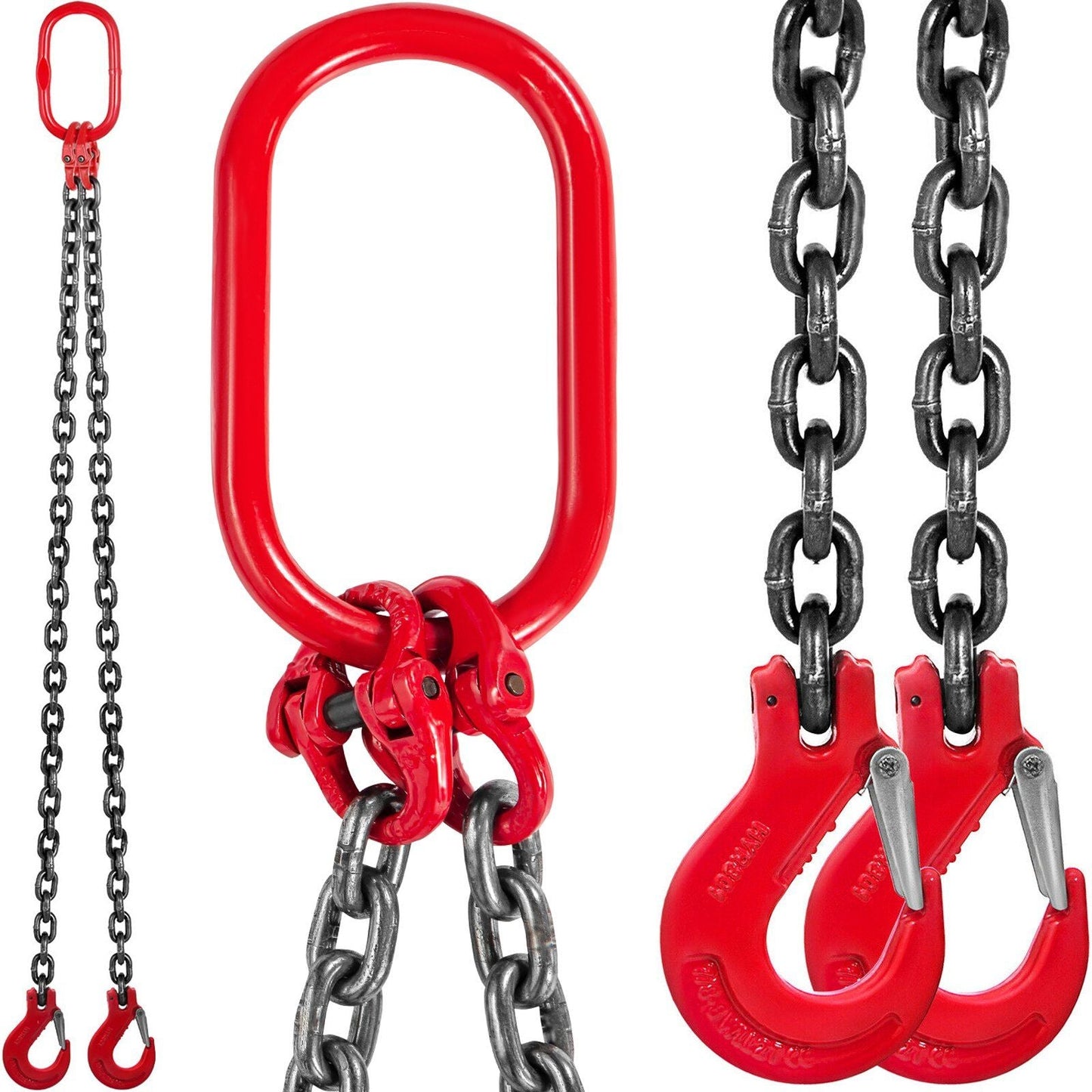 5FT Chain Sling 3/8" x 5' Double Leg with Grab Hooks Sling Chain 4T Capacity Double Leg Chain Sling Grade80(0.375In x 5Ft Double Leg Sling)