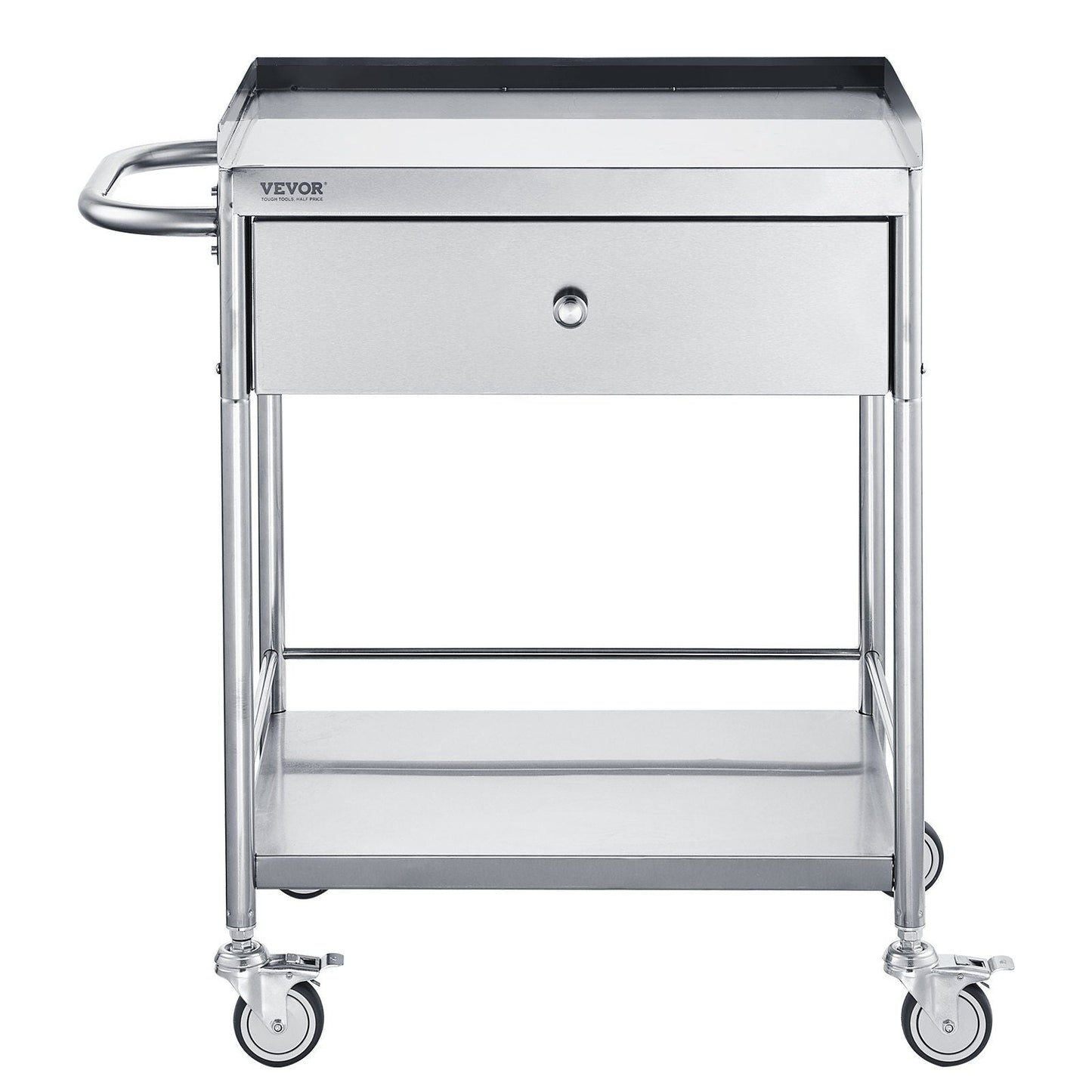 Medical Cart, 2-Layer Stainless Steel Cart 220 lbs Weight Capacity, Lab Utility Cart with 360° Silent Wheels and a Drawer for Lab, Clinic, Kitchen, Salon