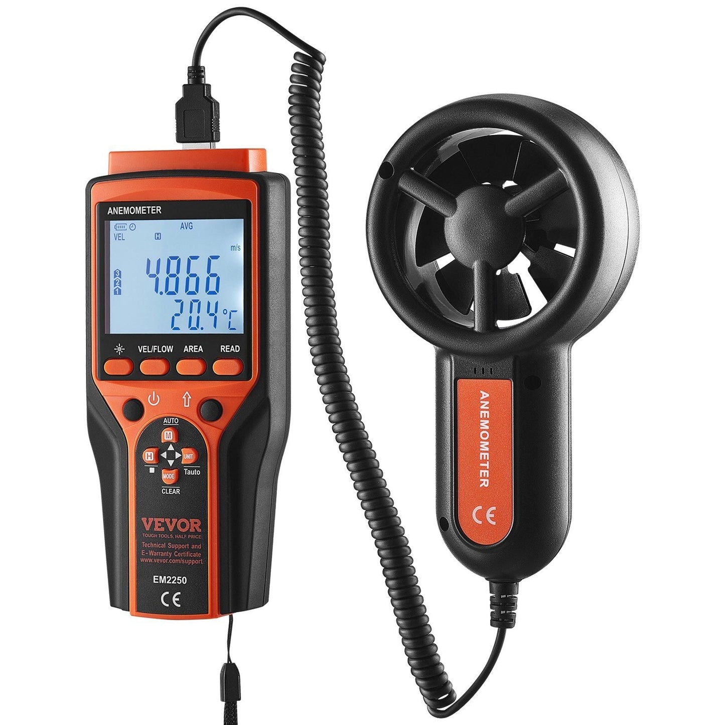 Split Handheld Anemometer, 14°F -140°F , Digital Wind Speed CFM Meter Gauge with LED Backlight Screen, Measures Wind Velocity Wind Temperature Air Flow Wind Chill, for Sailing Surfing Flying HVAC