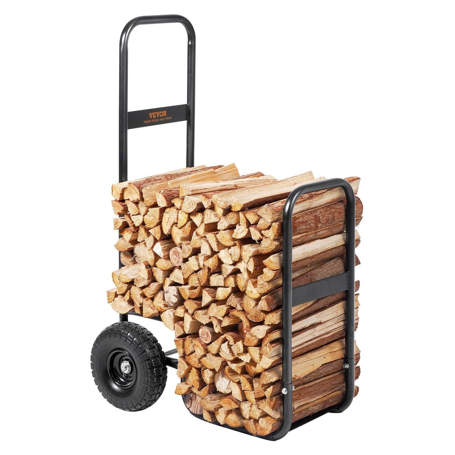 Firewood Log Cart, 250 lbs Capacity, Outdoor and Indoor Wood Rack Storage Mover with PU Wheels & Waterproof Cloth, Heavy Duty Steel Dolly Hauler, Firewood Carrier for Fireplace, Fire Pit, Black